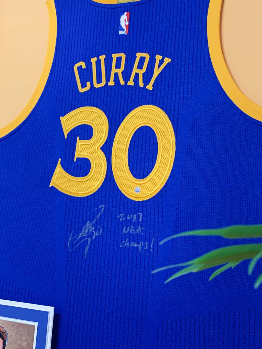 Golden State Warriors Stephen Curry Autographed Jersey with Personalized Custom Design Framed 000017