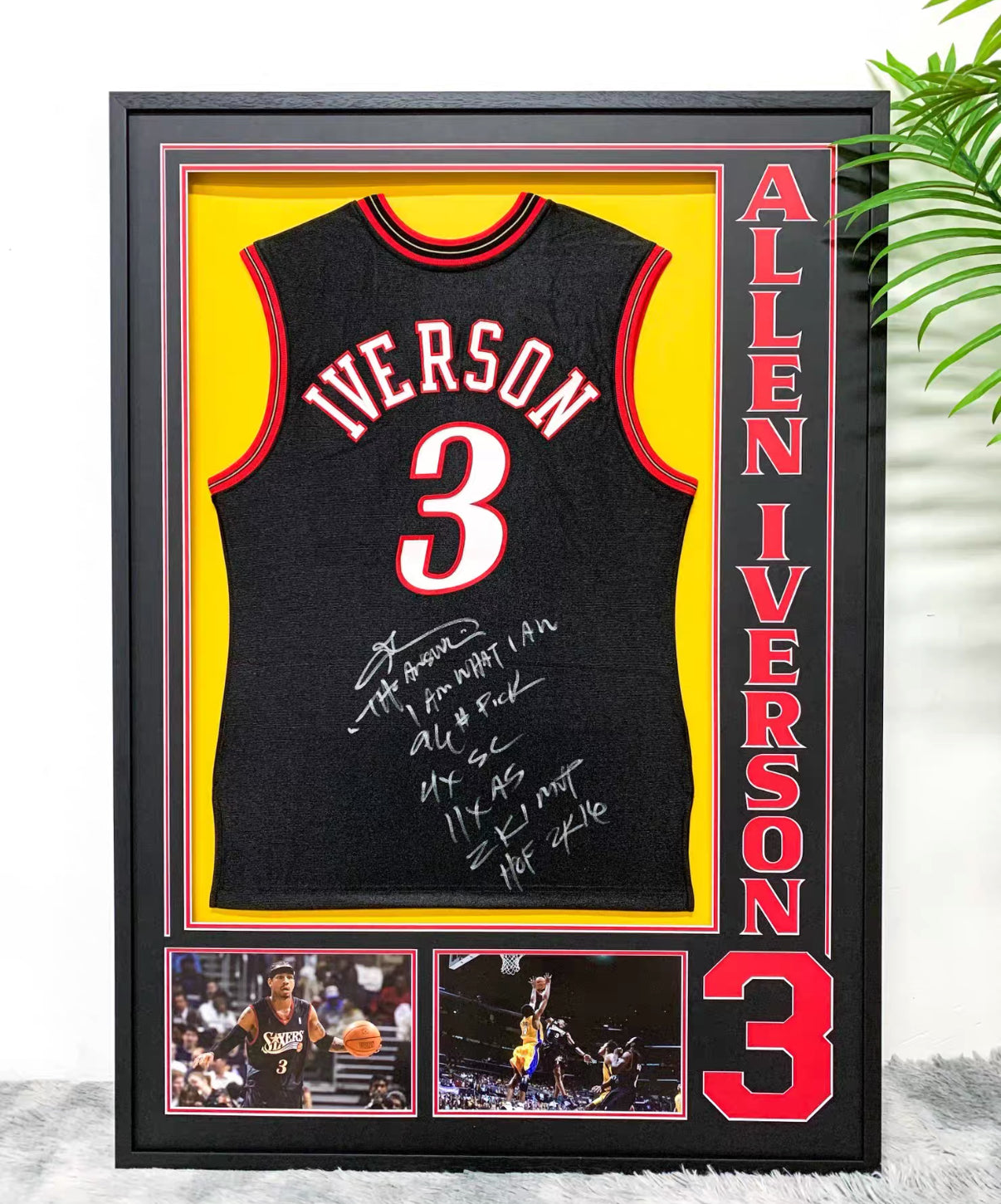 Philadelphia 76ers Allen Iverson Autographed Jersey with Personalized Custom Design Framed 00008