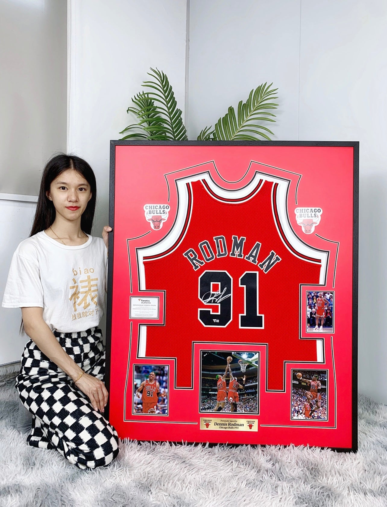 Chicago Bulls Dennis Rodman Autographed Jersey with Personalized Custom Design Framed 00003