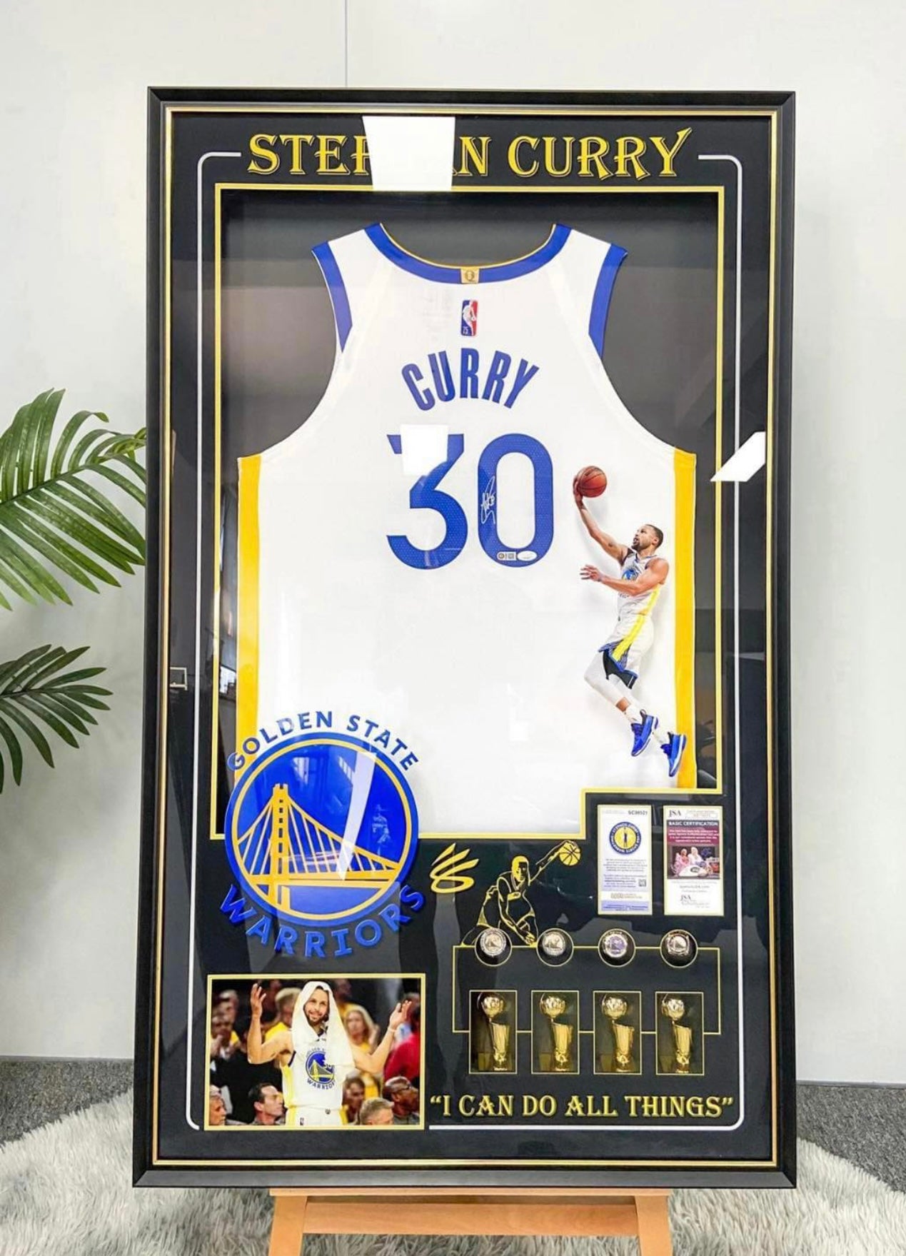 Golden State Warriors Stephen Curry Autographed Jersey with Personalized Custom Design Framed 000052