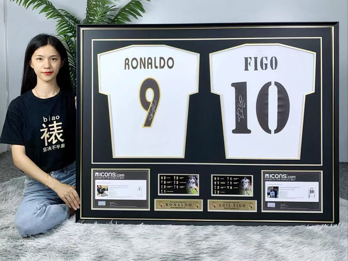 Ronaldo Figo Jersey combination Autographed Jersey with Personalized Custom Design Framed 00009