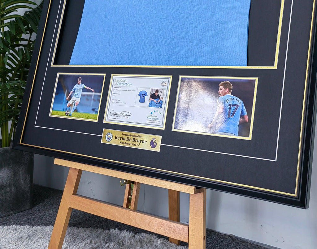 Manchester City FC DE BRUYNE Autographed Jersey with Personalized Custom Design Framed 00015