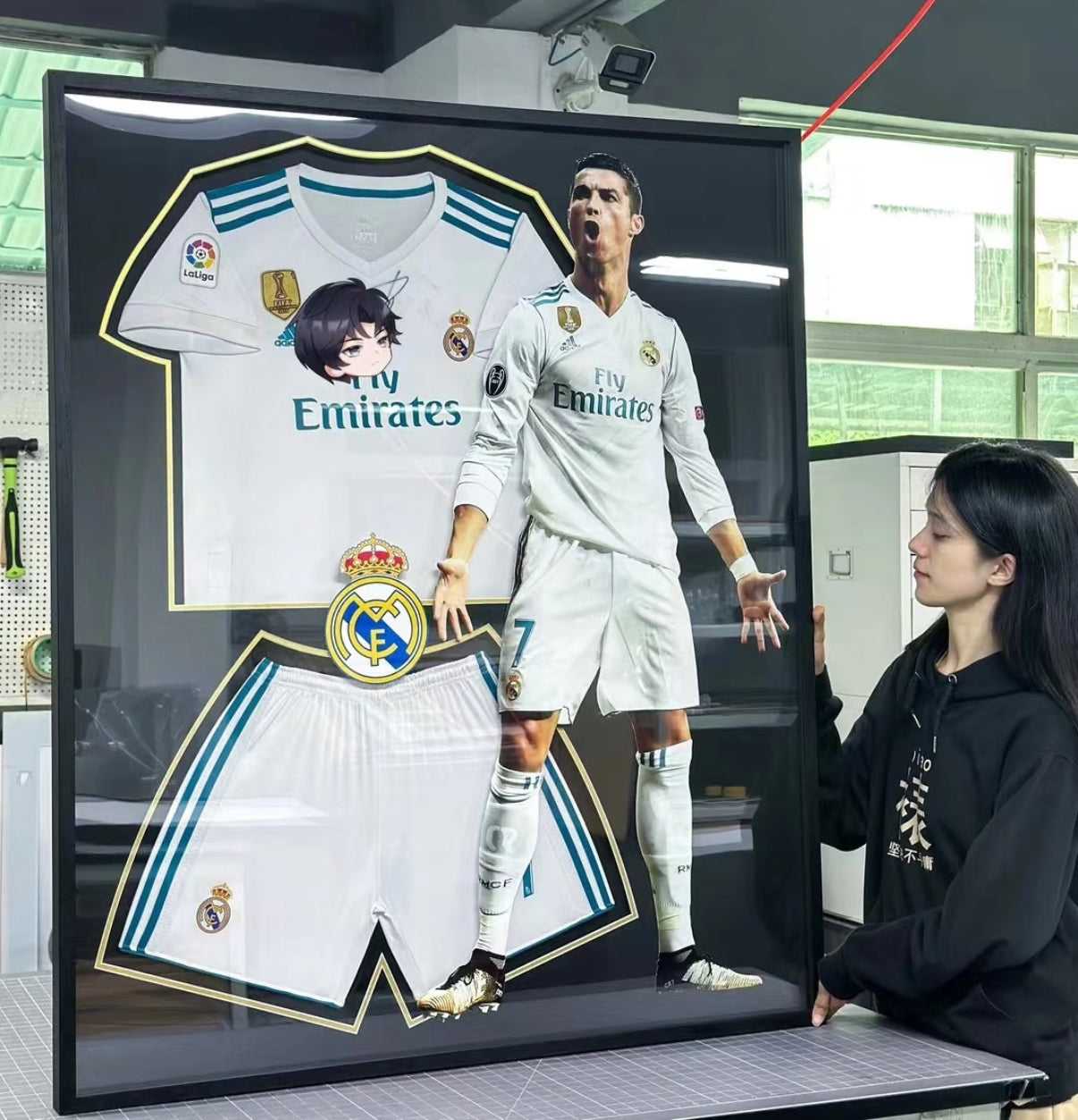 Real Madrid CF Cristiano Ronaldo Autographed Jersey with Personalized Custom Design Framed 000040