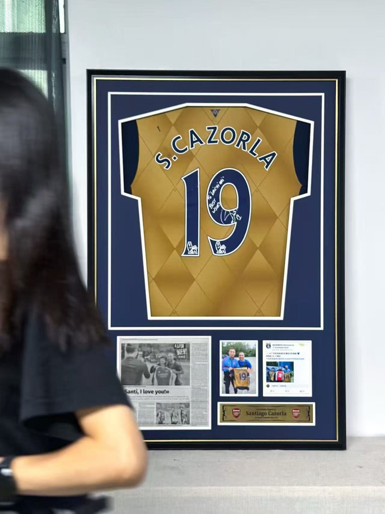The Arsenal S CAZORLA Football Club Autographed Jersey with Personalized Custom Design Framed 00030