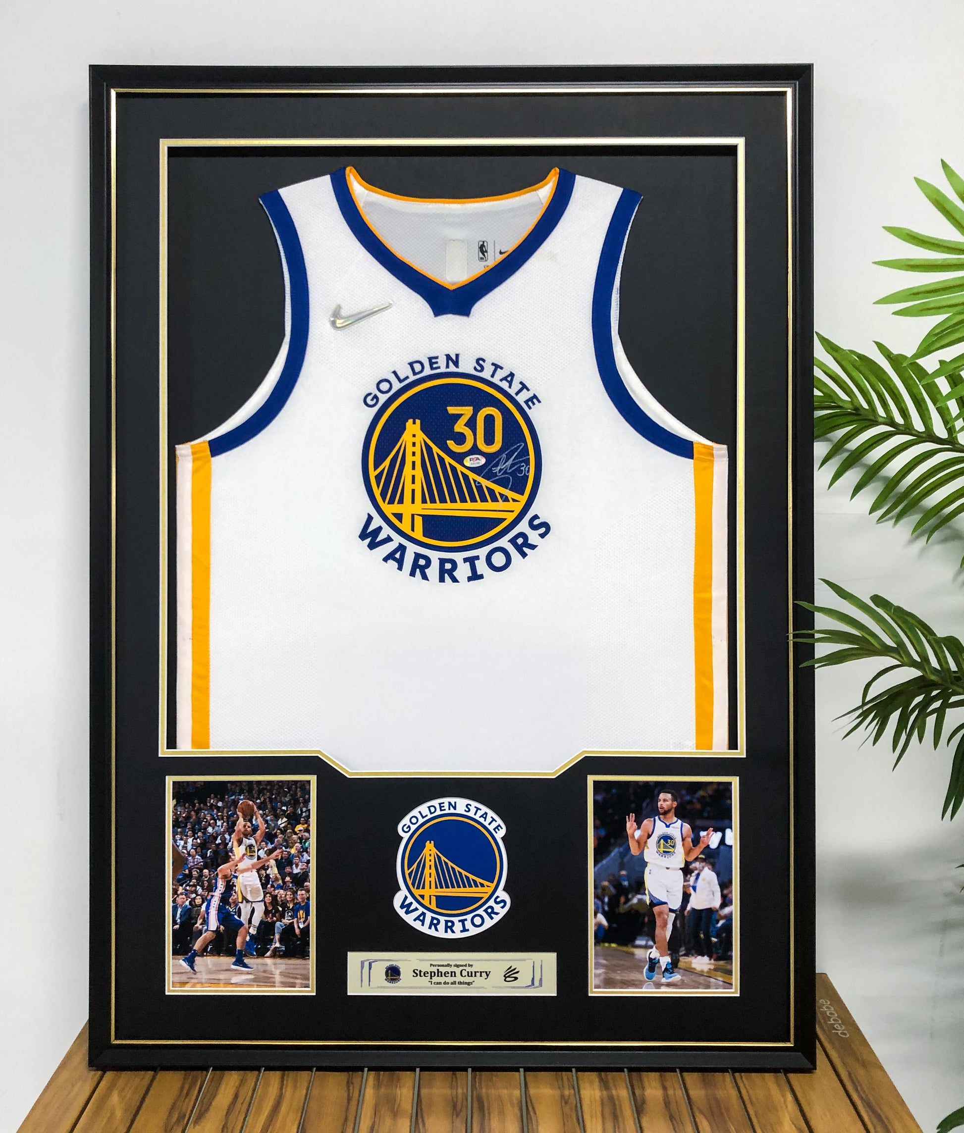 Golden State Warriors Stephen Curry Autographed Jersey with Personalized Custom Design Framed 000030