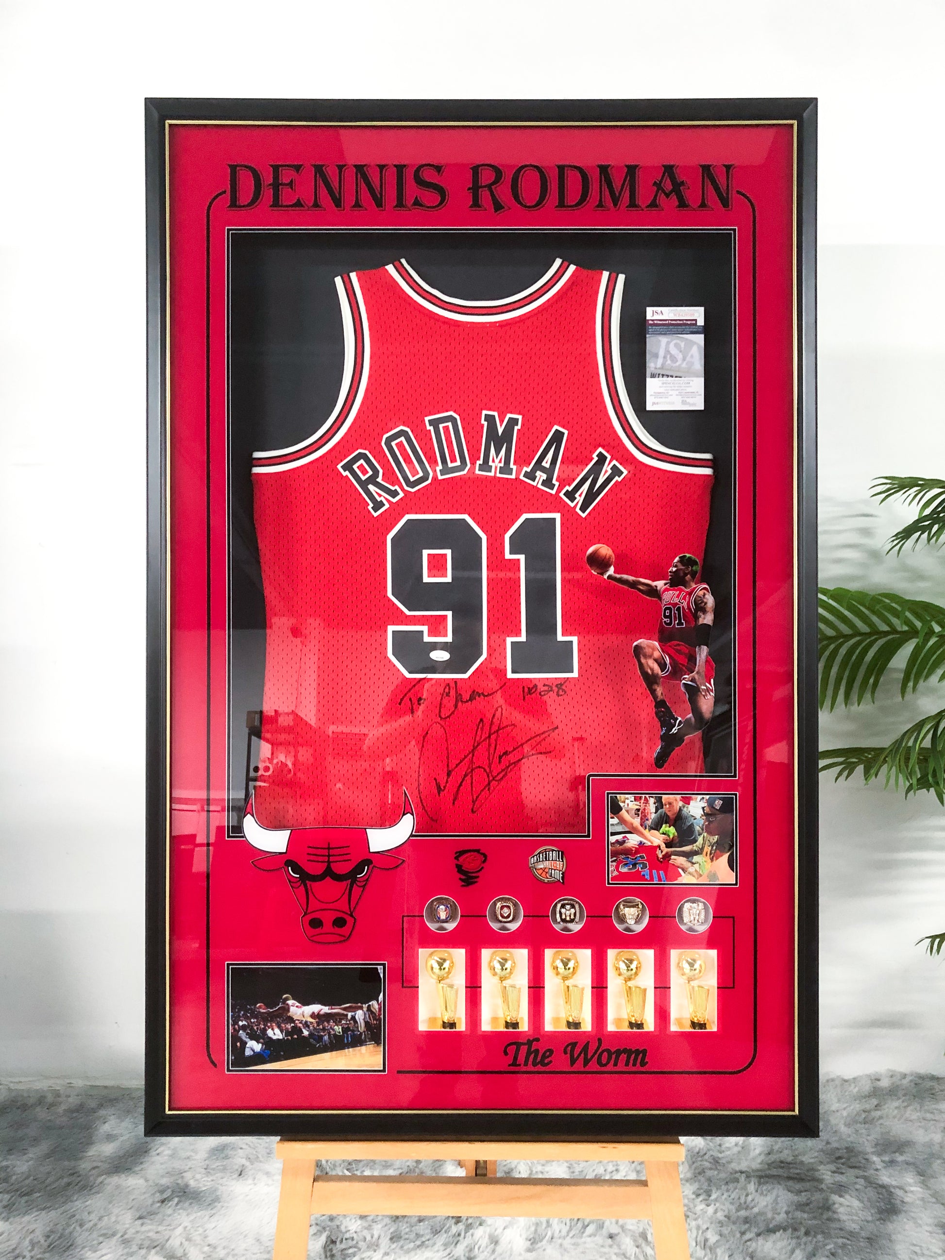 Chicago Bulls Dennis Rodman Autographed Jersey with Personalized Custom Design Framed 00004
