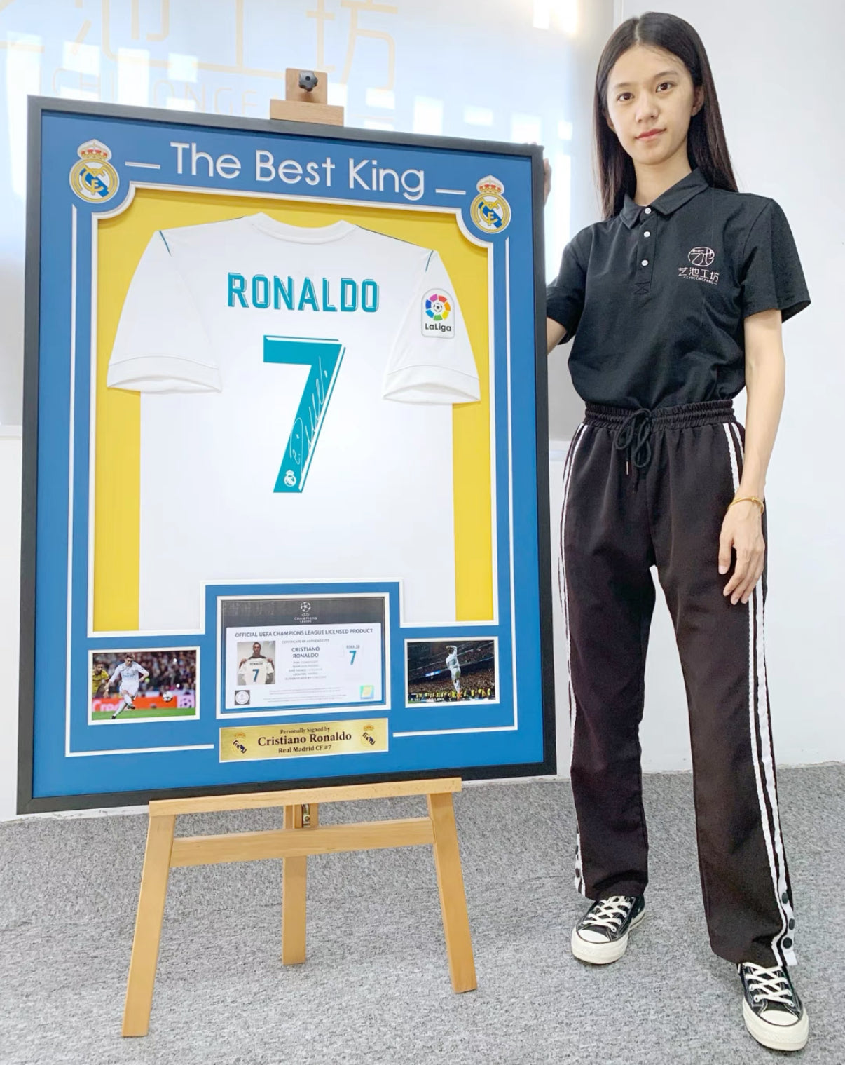 Real Madrid CF Cristiano Ronaldo Autographed Jersey with Personalized Custom Design Framed 000024
