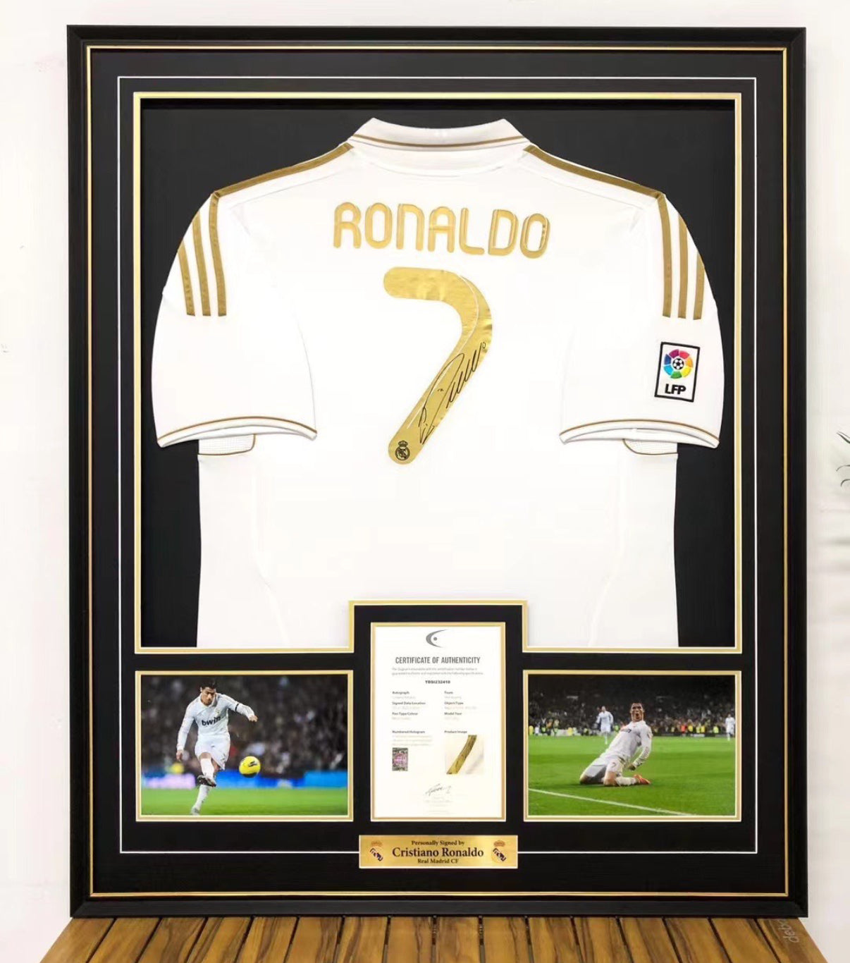 Real Madrid CF Cristiano Ronaldo Autographed Jersey with Personalized Custom Design Framed 000069