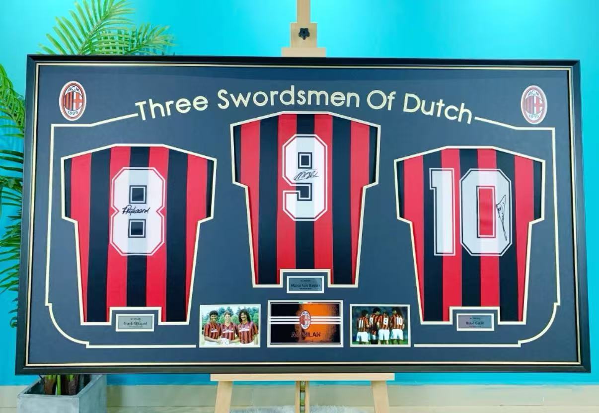 Frank Rijkaard Marco Van Basten Ruud Gullit Jersey combination Autographed Jersey with Personalized Custom Design Framed 000010