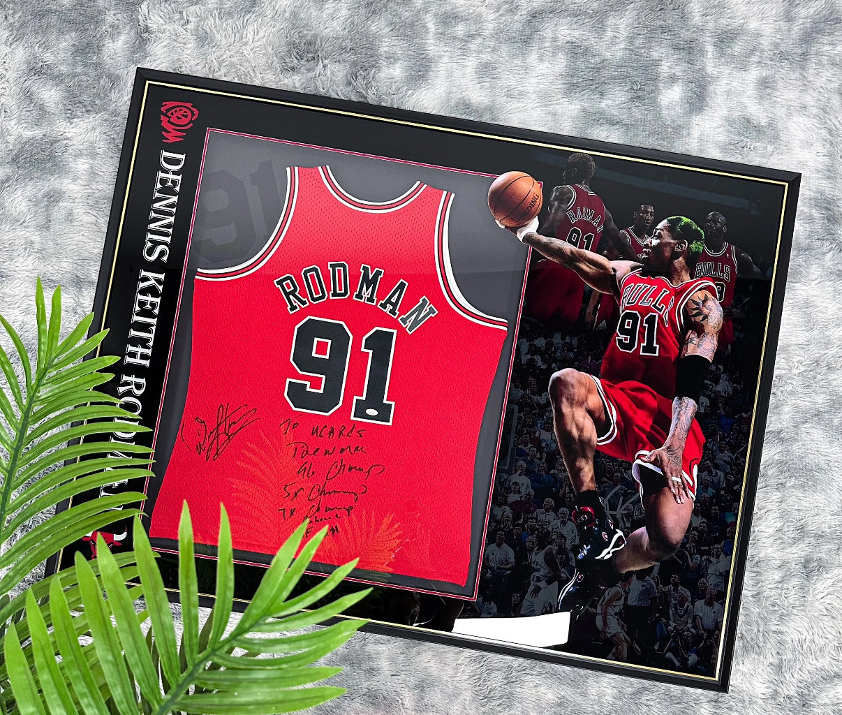 Chicago Bulls Dennis Rodman Autographed Jersey with Personalized Custom Design Framed 000011