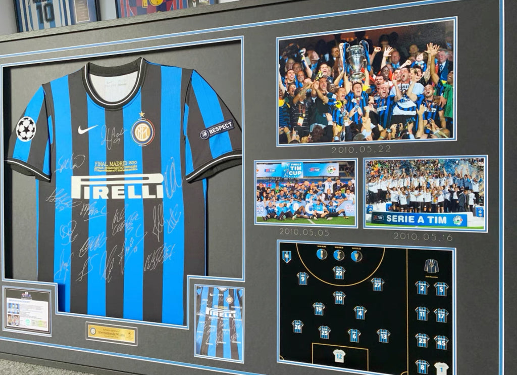 F.C. Internazionale Milano Autographed Jersey with Personalized Custom Design Framed 00002