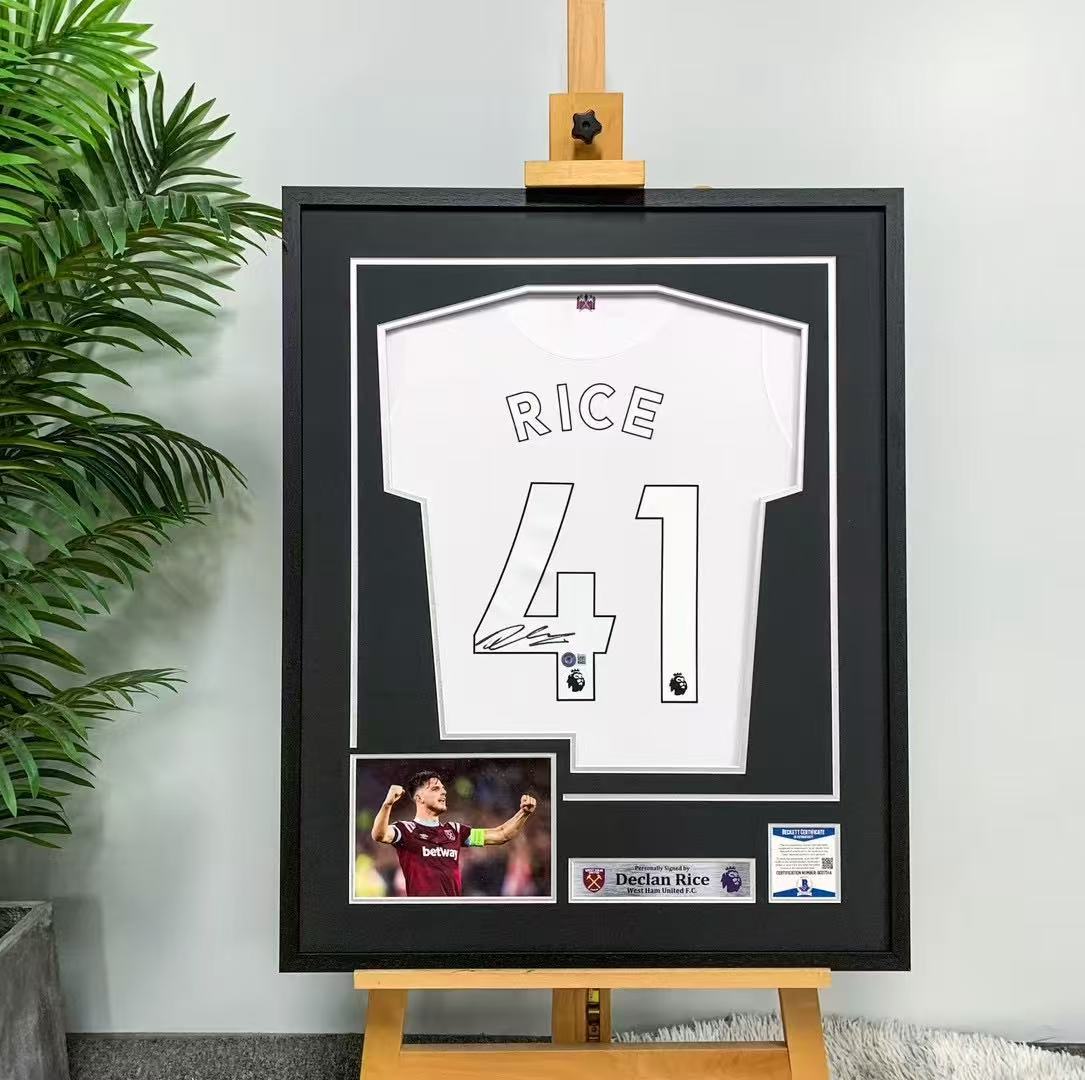 West Ham Declan Rice Autographed Jersey with Personalized Custom Design Framed 00050