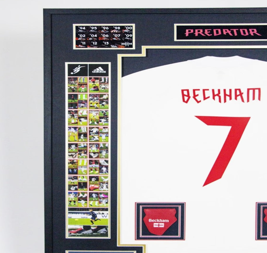 Manchester United David Beckham Autographed Jersey with Personalized Custom Design Framed 00004