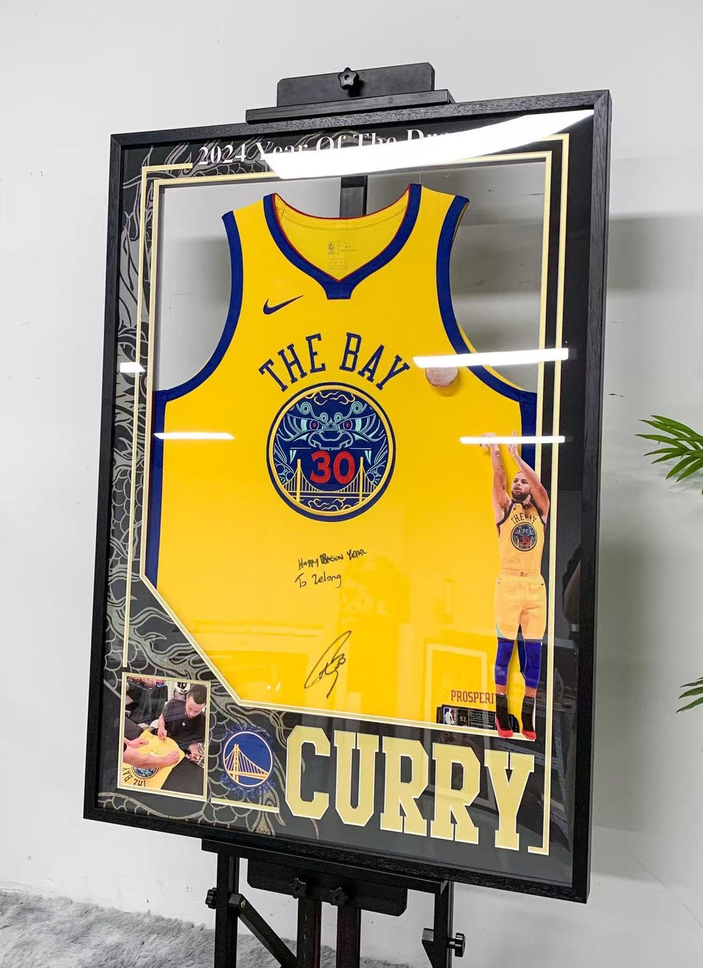 Golden State Warriors Stephen Curry Autographed Jersey with Personalized Custom Design Framed  SC00001