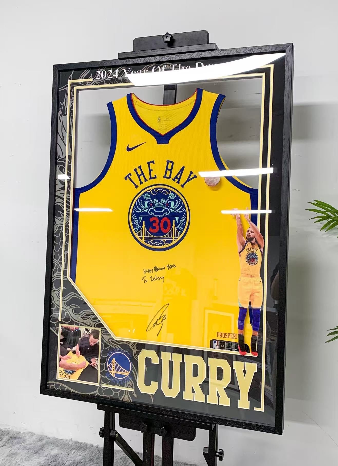 Golden State Warriors Stephen Curry Autographed Jersey with Personalized Custom Design Framed  SC00001