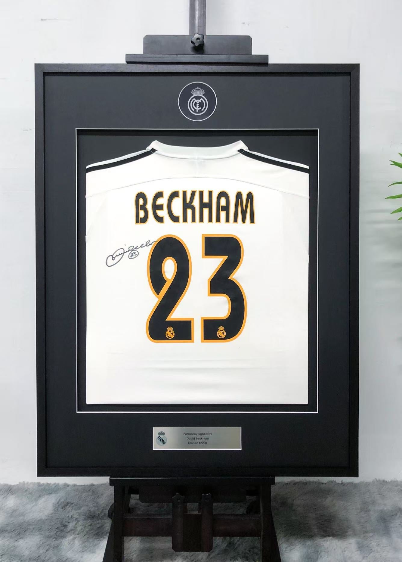 Real Madrid David Beckham Autographed Jersey with Personalized Custom Design Framed 00009