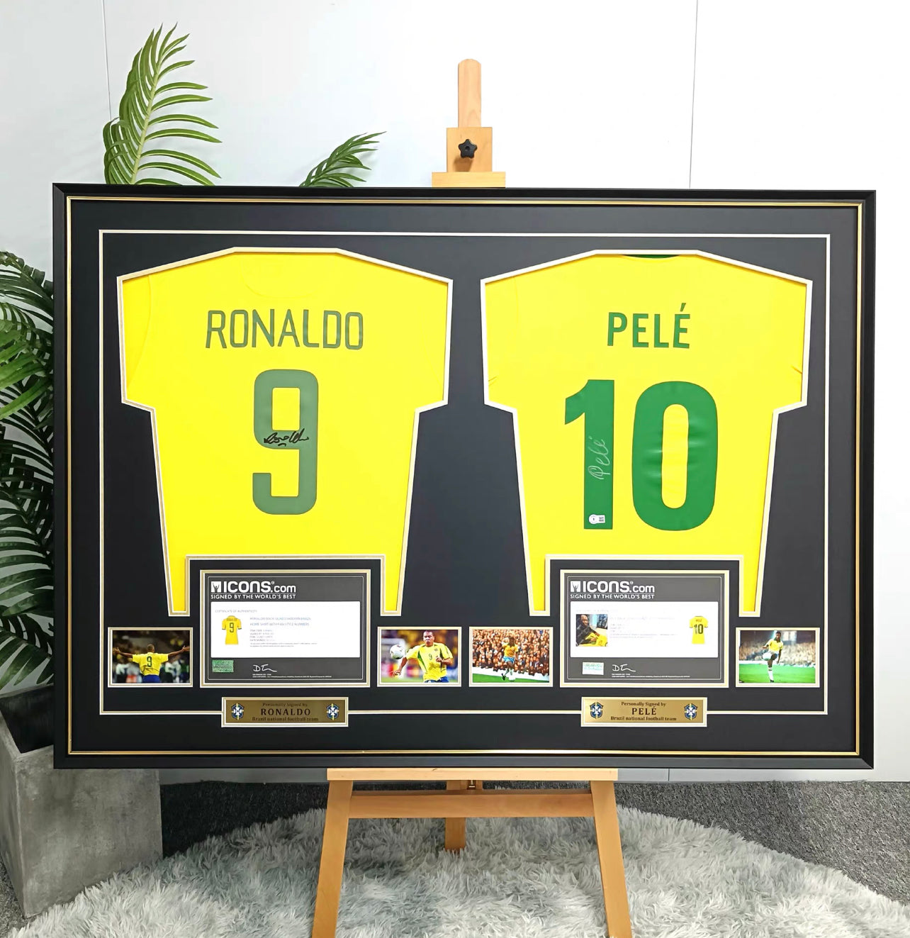 Brazil national team RONALDO PELE Autographed Jersey with Personalized Custom Design Framed 00018