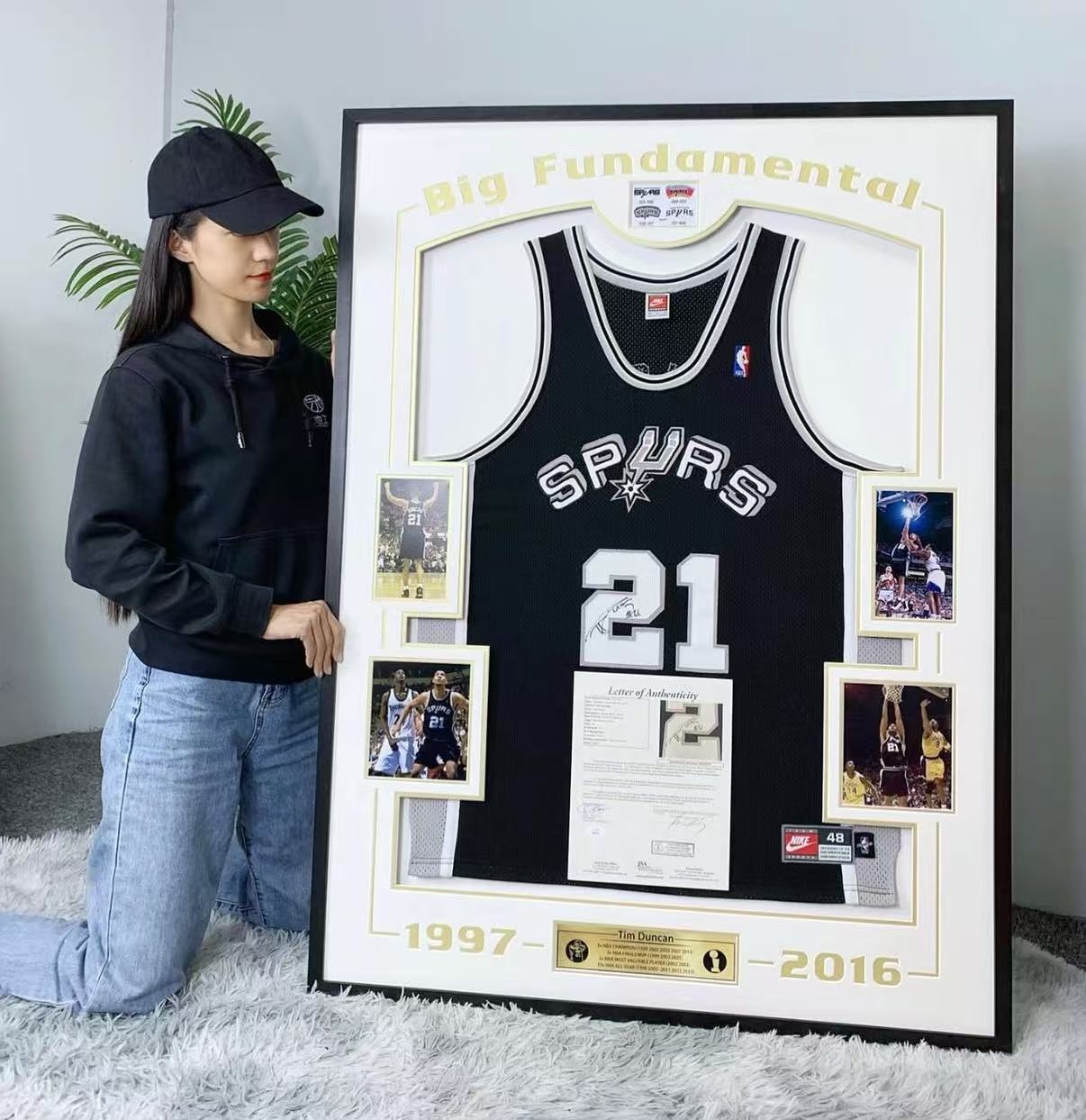 San Antonio Spurs Tim Duncan Autographed Jersey with Personalized Custom Design Framed 00001