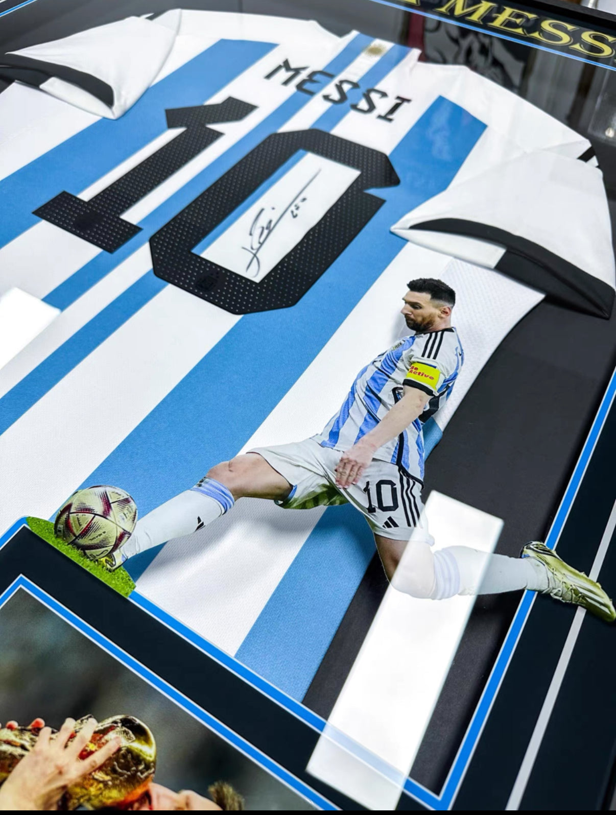Argentina Lionel Messi  Autographed Jersey with Personalized Custom Design Framed 000023