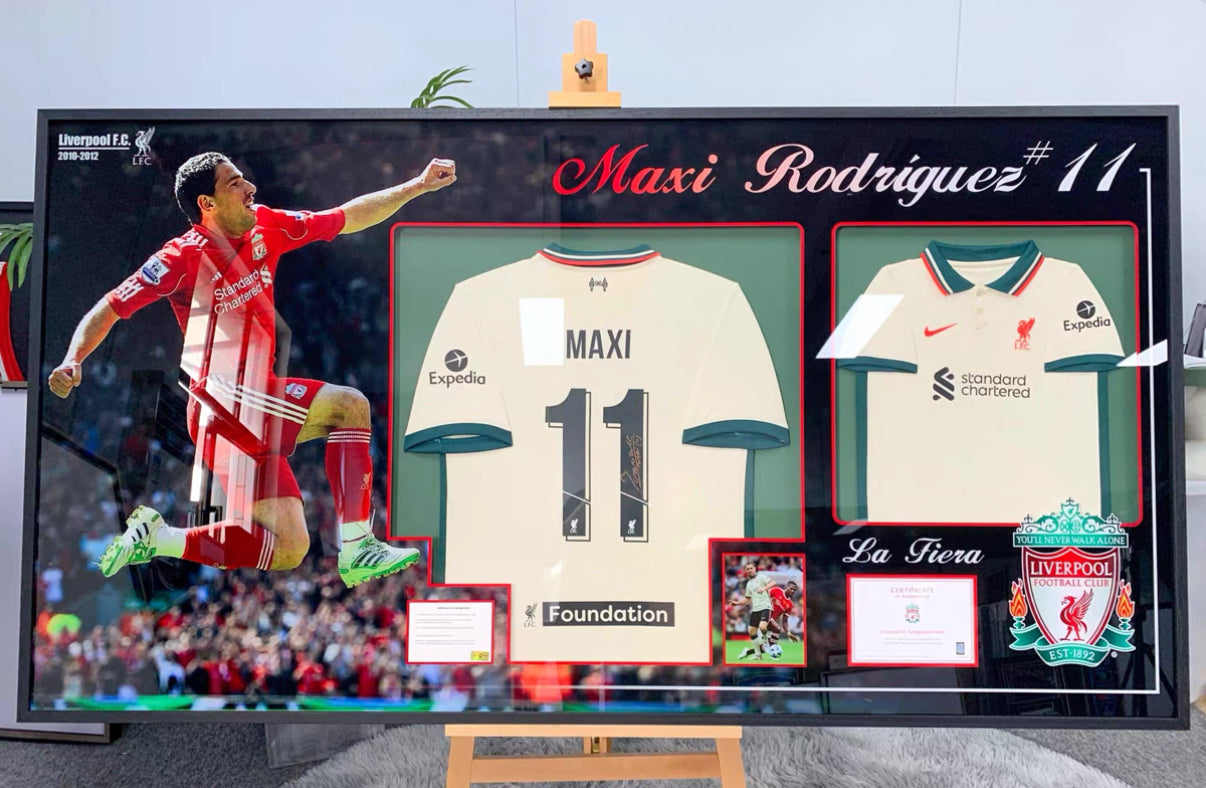 Liverpool FC Maxi Rodríguez Autographed Jersey with Personalized Custom Design Framed 000012
