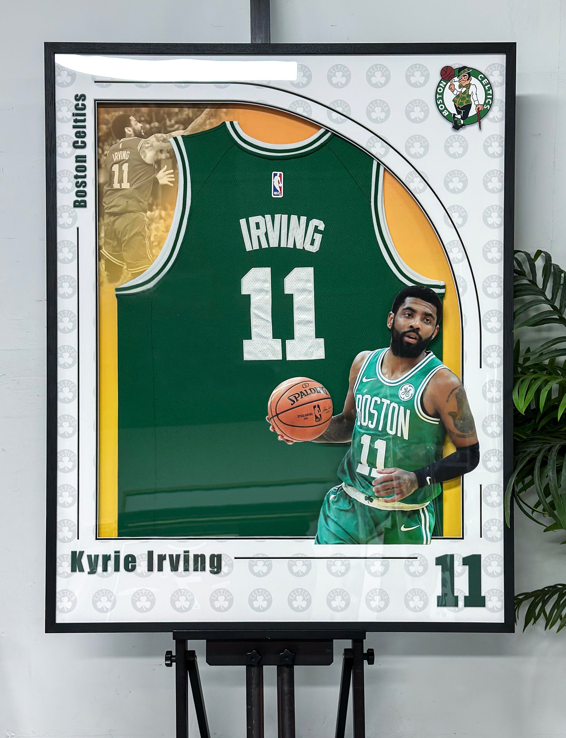 Boston Celtics Kyrie Irving Autographed Jersey with Standard Design Framed 00008
