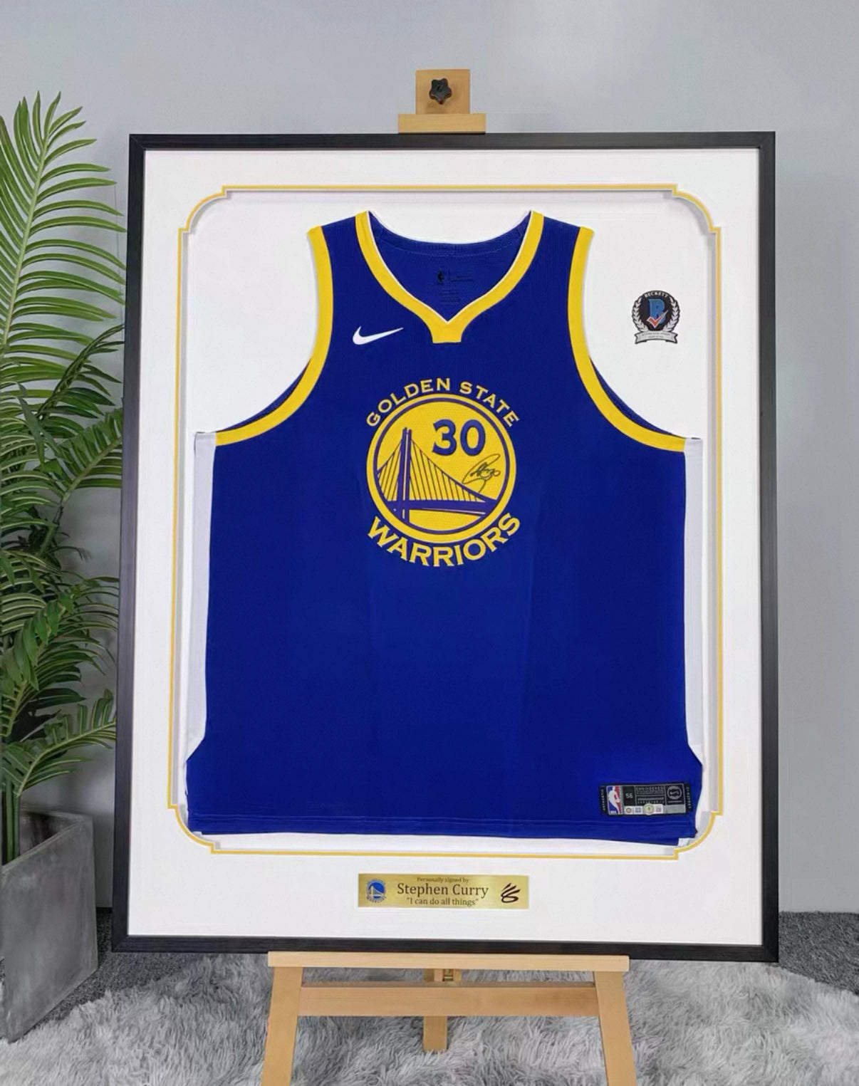 Golden State Warriors Stephen Curry Autographed Jersey with Personalized Custom Design Framed 000070