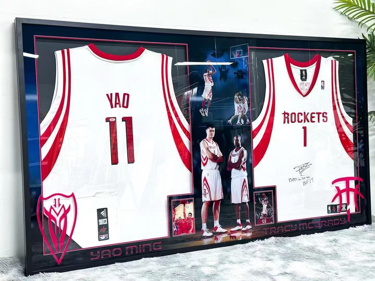 Houston Rockets Tracy McGrady YAO Autographed Jersey with Personalized Custom Design Framed 00003