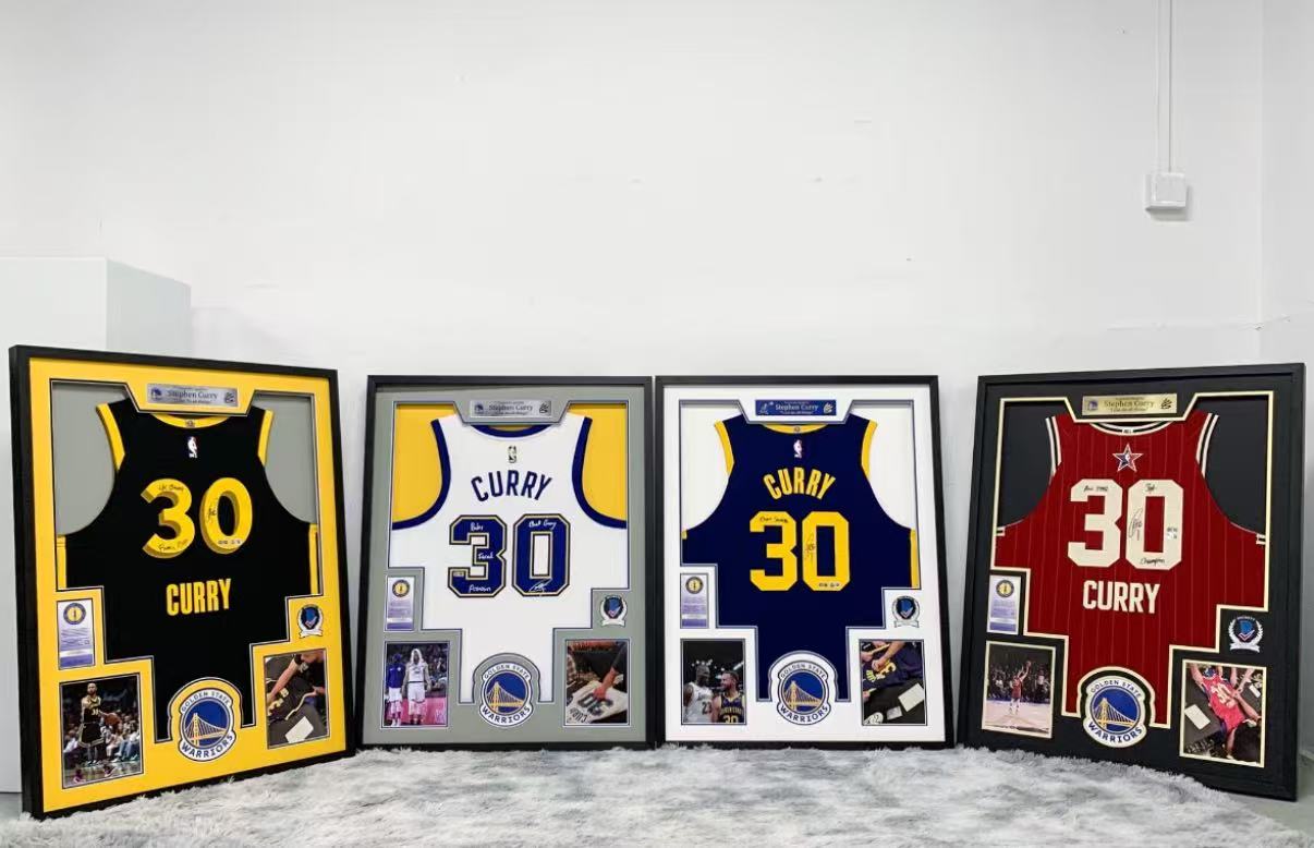 Golden State Warriors Stephen Curry Autographed Jersey with Personalized Custom Design Framed 000043