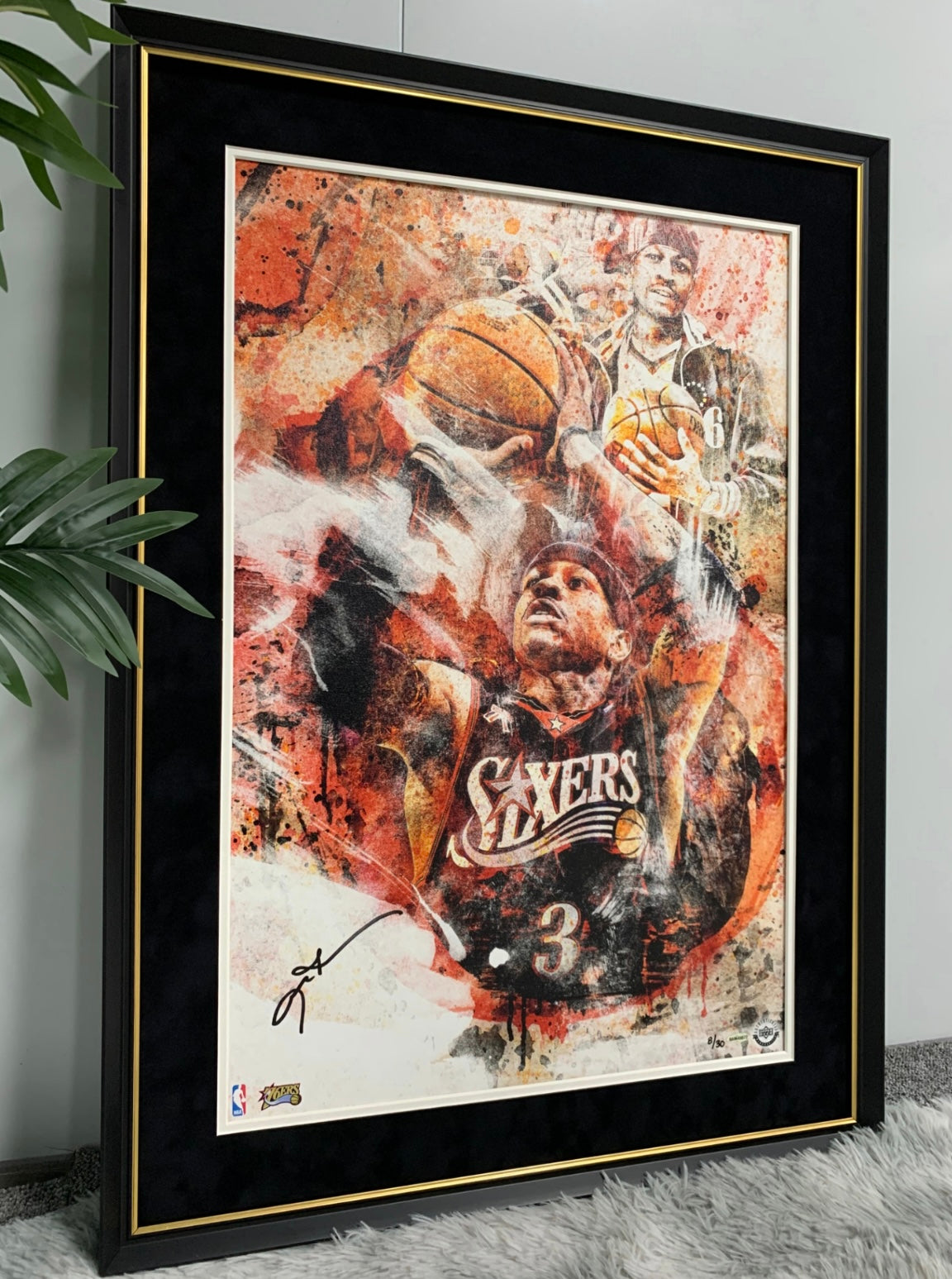 Philadelphia 76ers Allen Iverson Poster with Personalized Custom Design Framed 000017