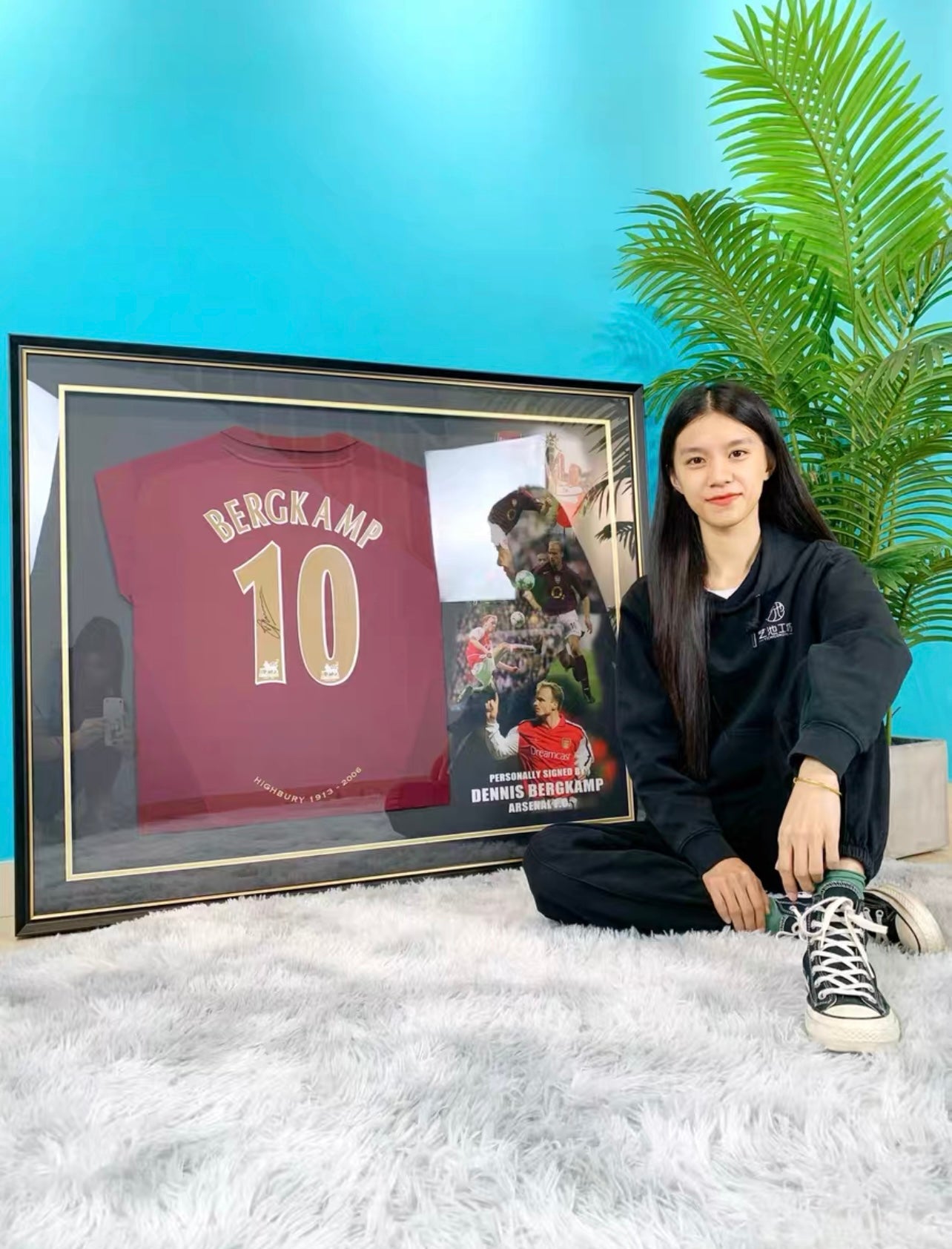 The Arsenal Football Club Dennis Bergkamp Autographed Jersey with Personalized Custom Design Framed 00024