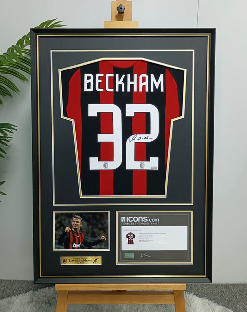 A.C. Milan David Beckham Autographed Jersey with Personalized Custom Design Framed 000016