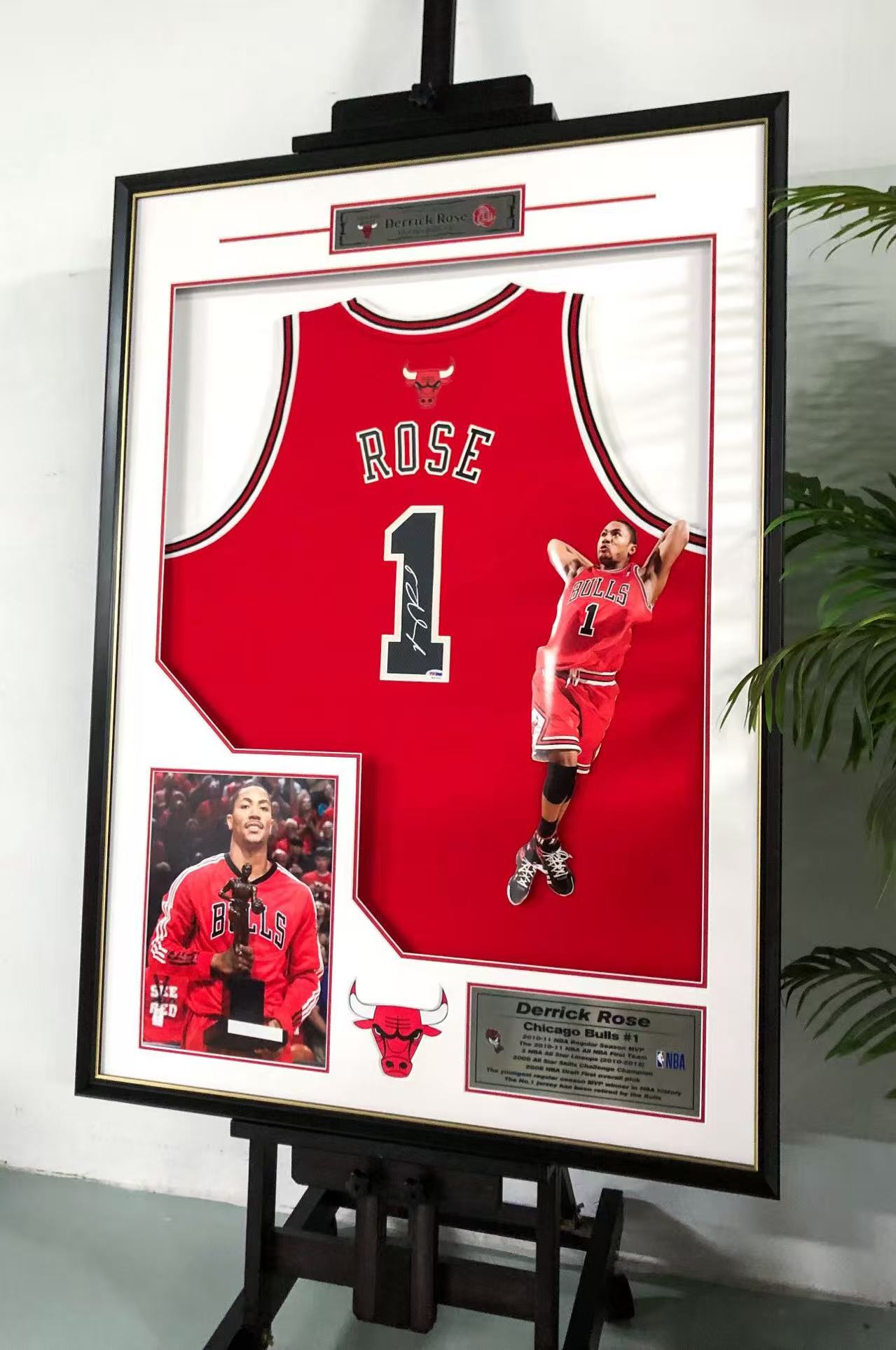 Chicago Bulls Derrick Rose Autographed Jersey with Personalized Custom Design Framed 00013