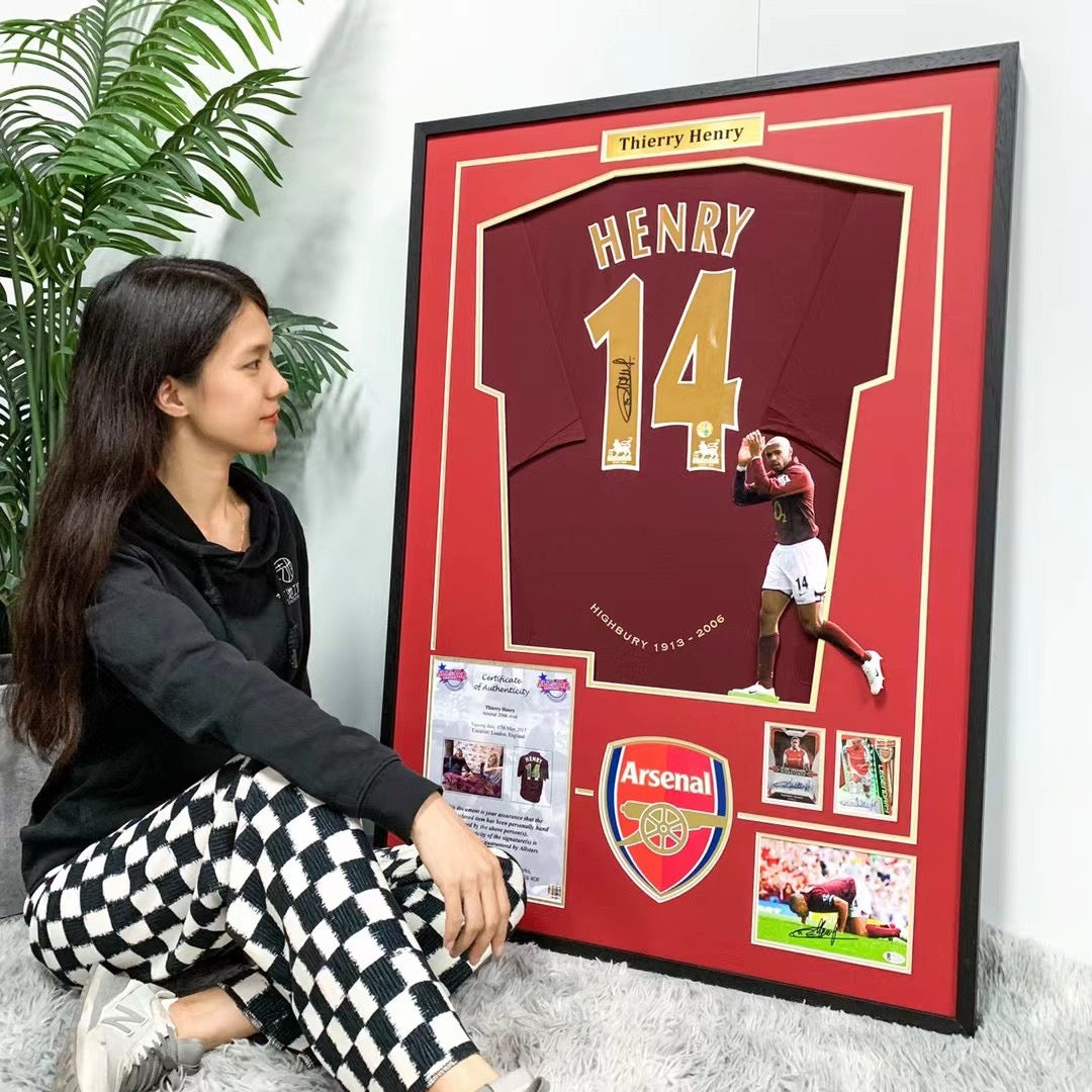 The Arsenal Football Club Thierry  Henry Autographed Jersey with Personalized Custom Design Framed 00018