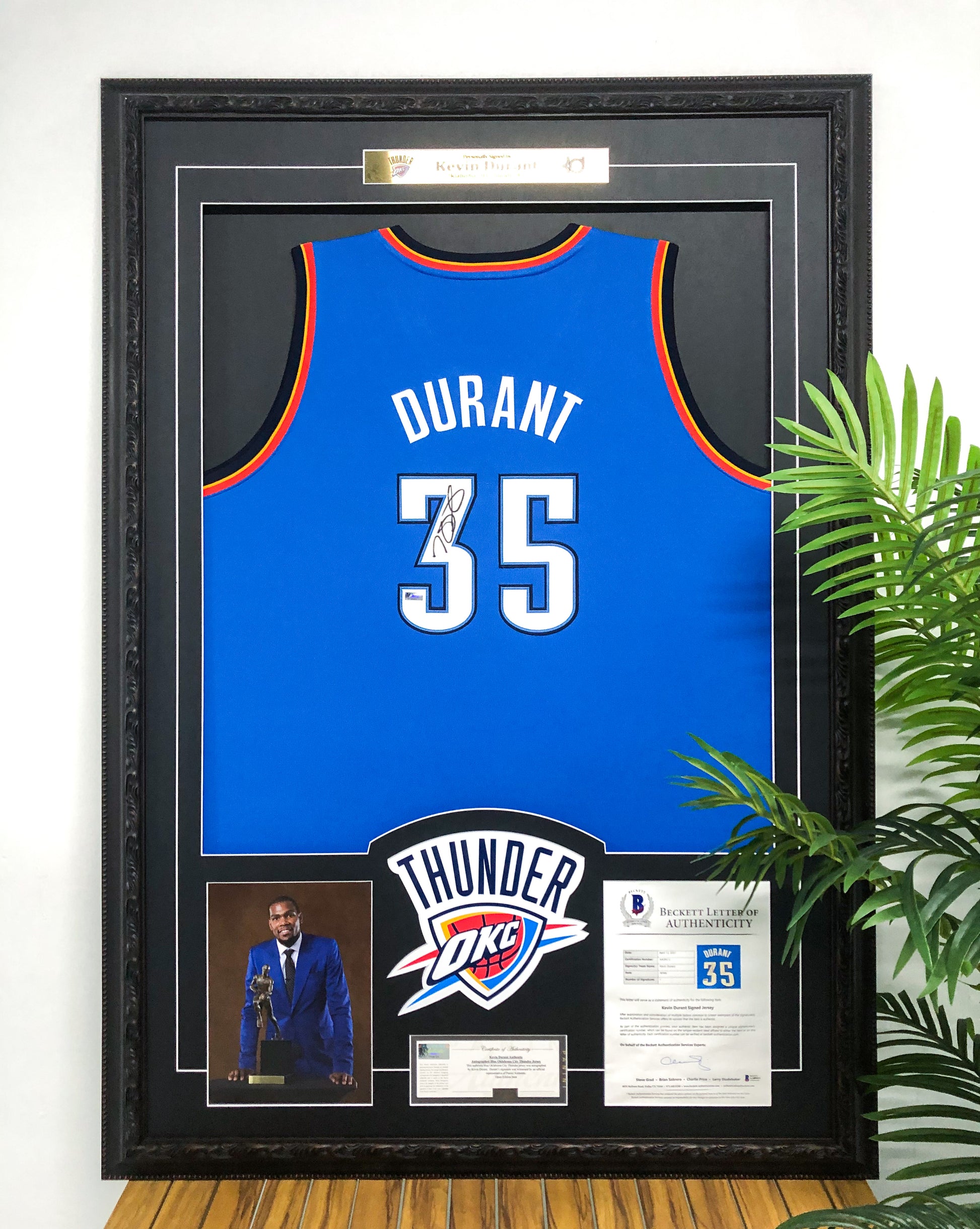 Oklahoma City Thunder Kevin Durant Autographed Jersey with Personalized Custom Design Framed 000011