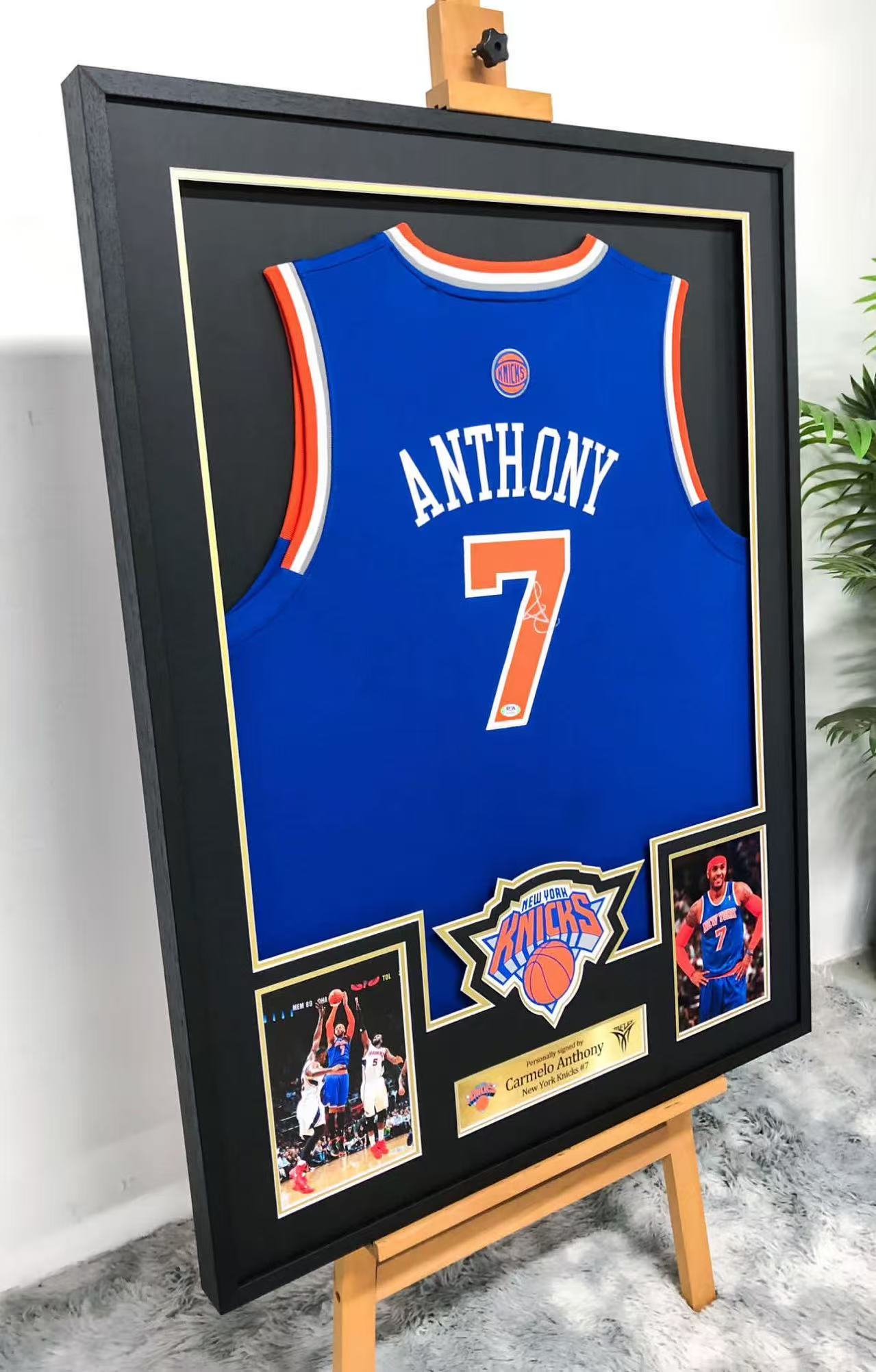 Carmelo Anthony 簽名球衣 尼克斯隊徽LOGO個性化定製設計裱框00001
