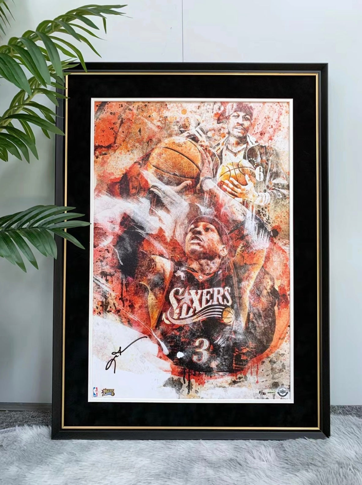 Philadelphia 76ers Allen Iverson Poster with Personalized Custom Design Framed 000017