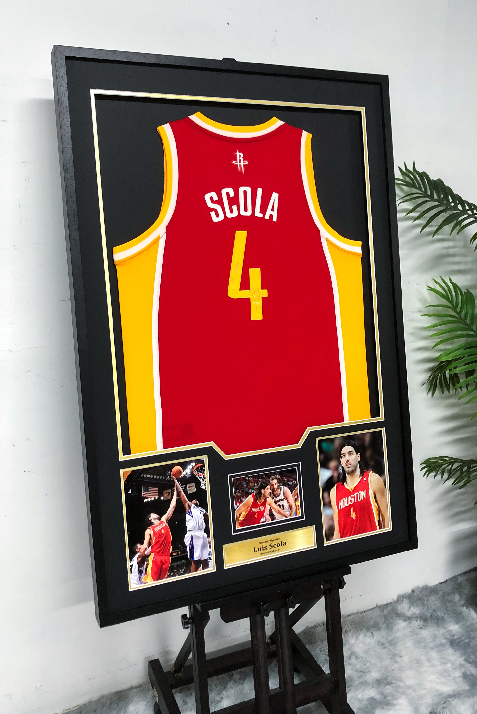 Houston Rockets Luis Scola Autographed Jersey with Personalized Custom Design Framed 00070