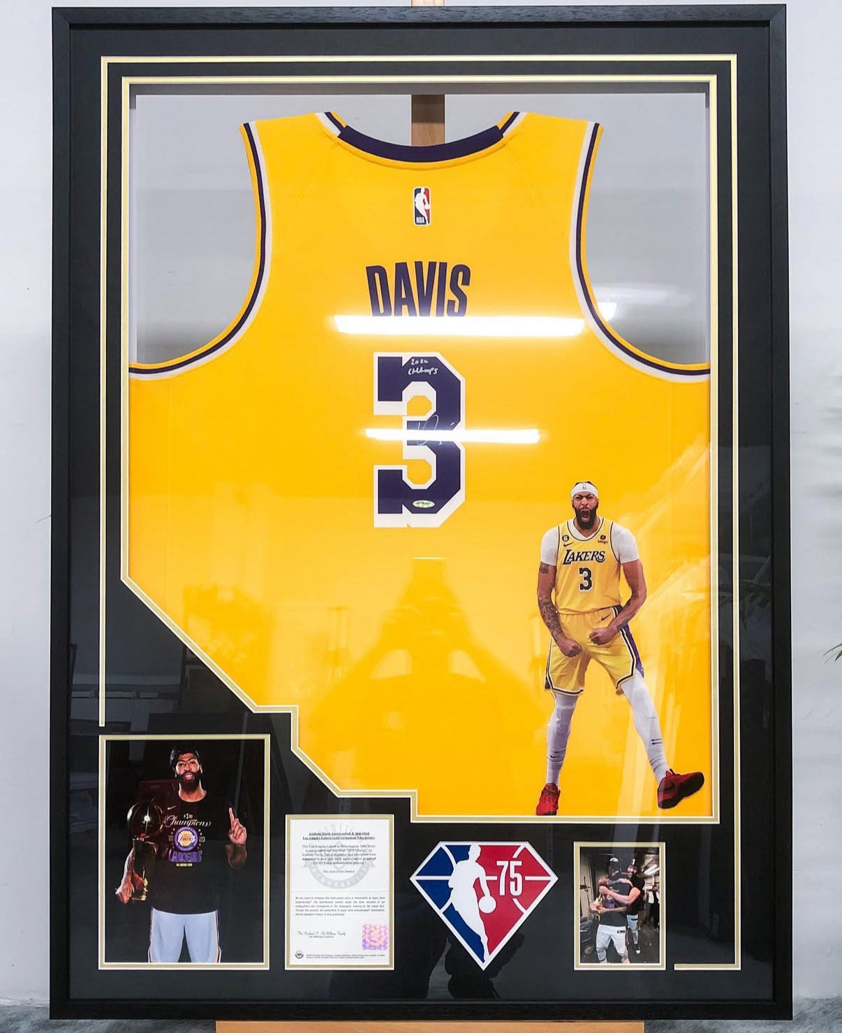 Los Angeles Lakers Anthony Davis Autographed Jersey with Personalized Custom Design Framed 00001