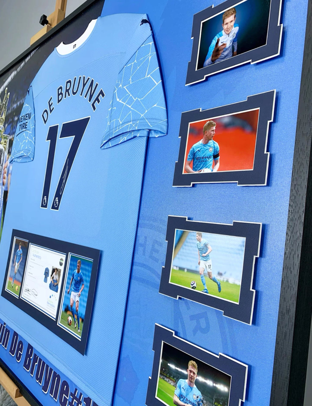Manchester City FC De Bruyne Autographed Jersey with Personalized Custom Design Framed 00009