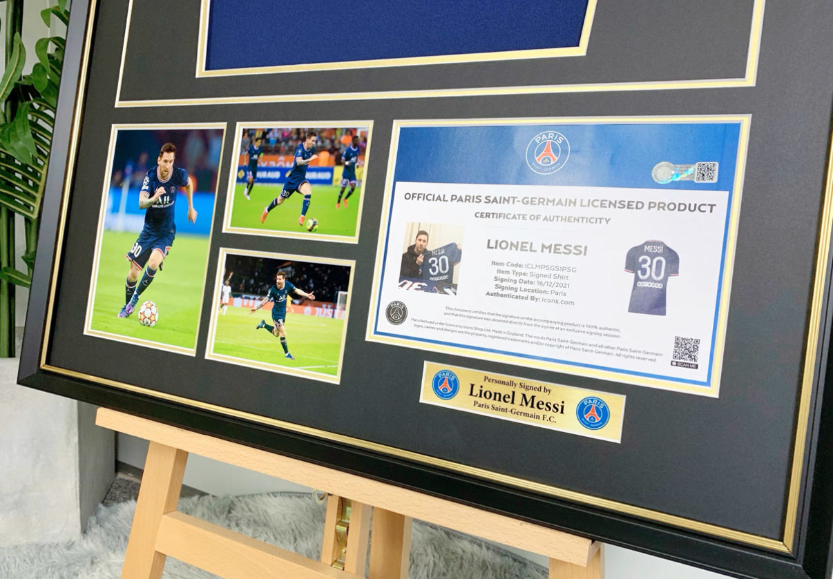 Paris Saint-Germain F.C. Lionel Messi Autographed Jersey with Classic Design Framed00001