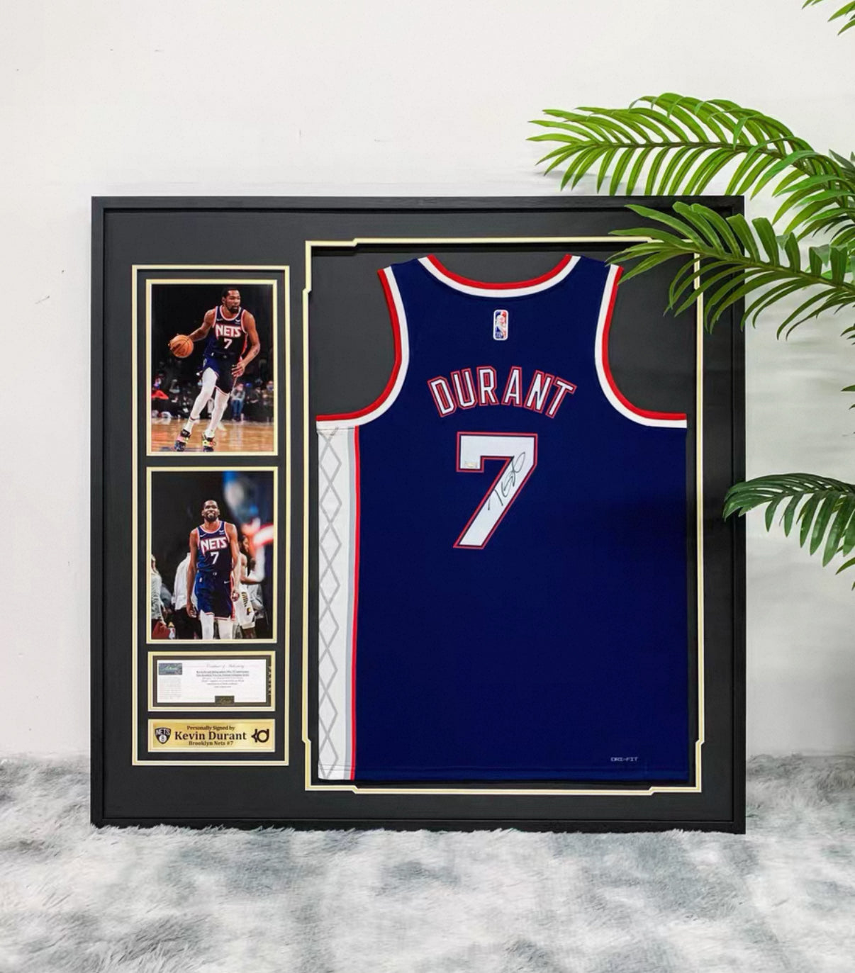 Brooklyn Nets Kevin Durant Autographed Jersey with Standard Design Framed 00021