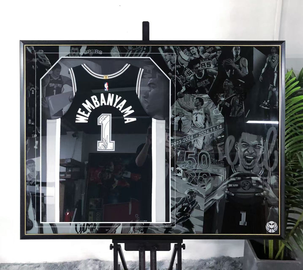 San Antonio Spurs Wembanyama Autographed Jersey with Personalized Custom Design Framed 00012