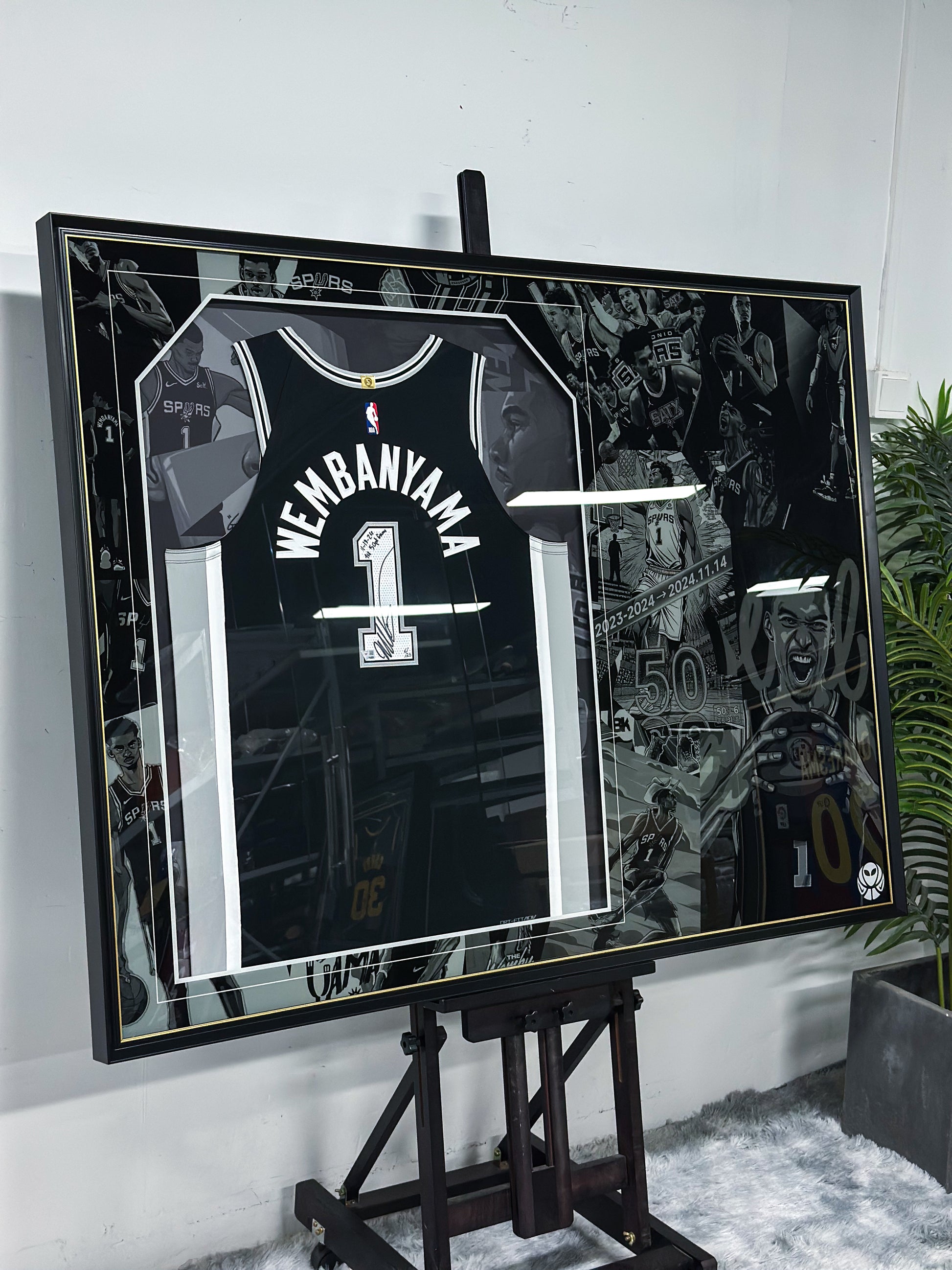San Antonio Spurs Wembanyama Autographed Jersey with Personalized Custom Design Framed 00012