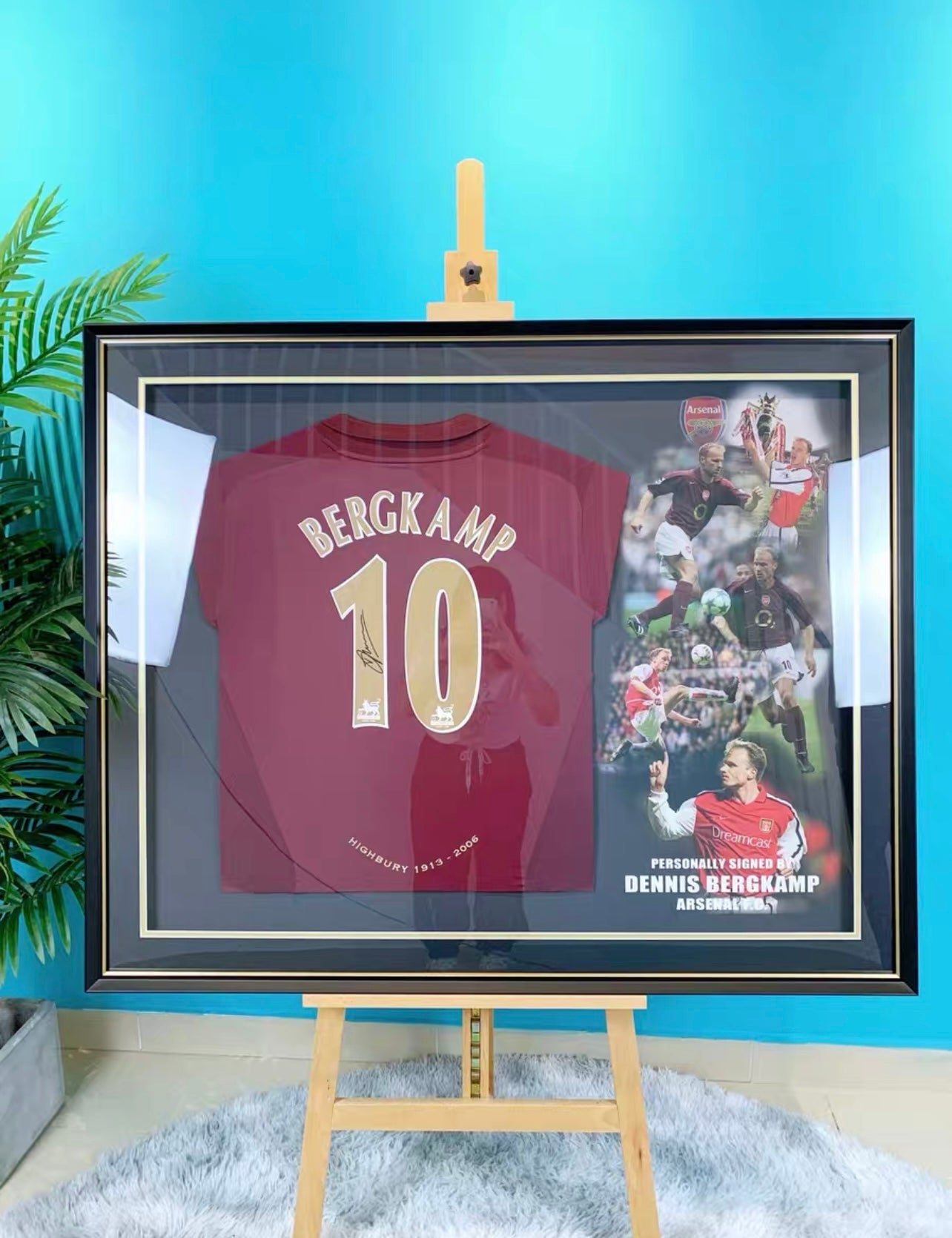 The Arsenal Football Club Dennis Bergkamp Autographed Jersey with Personalized Custom Design Framed 00024