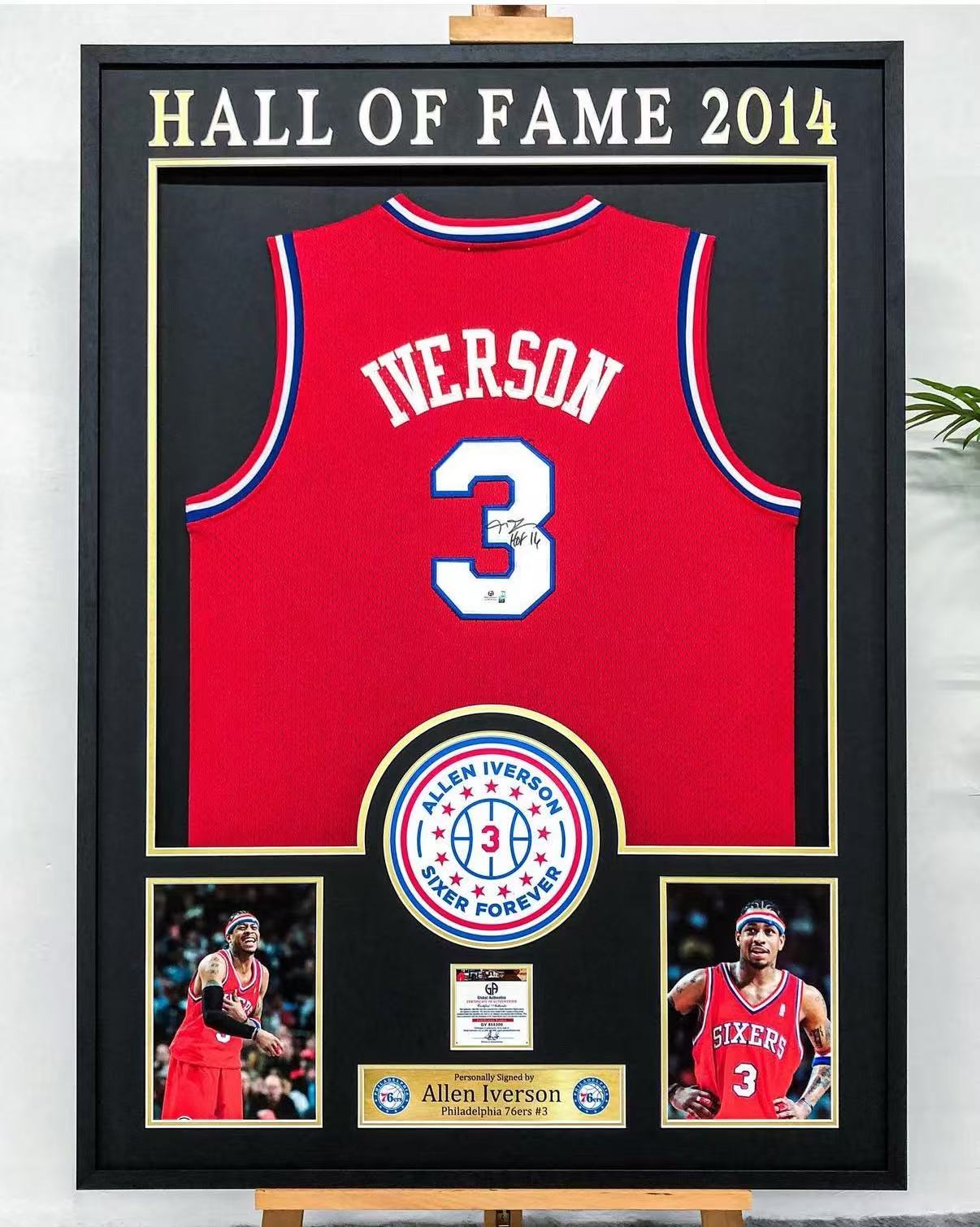Philadelphia 76ers Allen Iverson Autographed Jersey with Personalized Custom Design Framed 00005