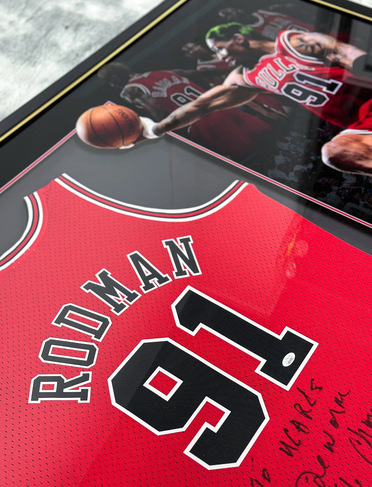Chicago Bulls Dennis Rodman Autographed Jersey with Personalized Custom Design Framed 000011
