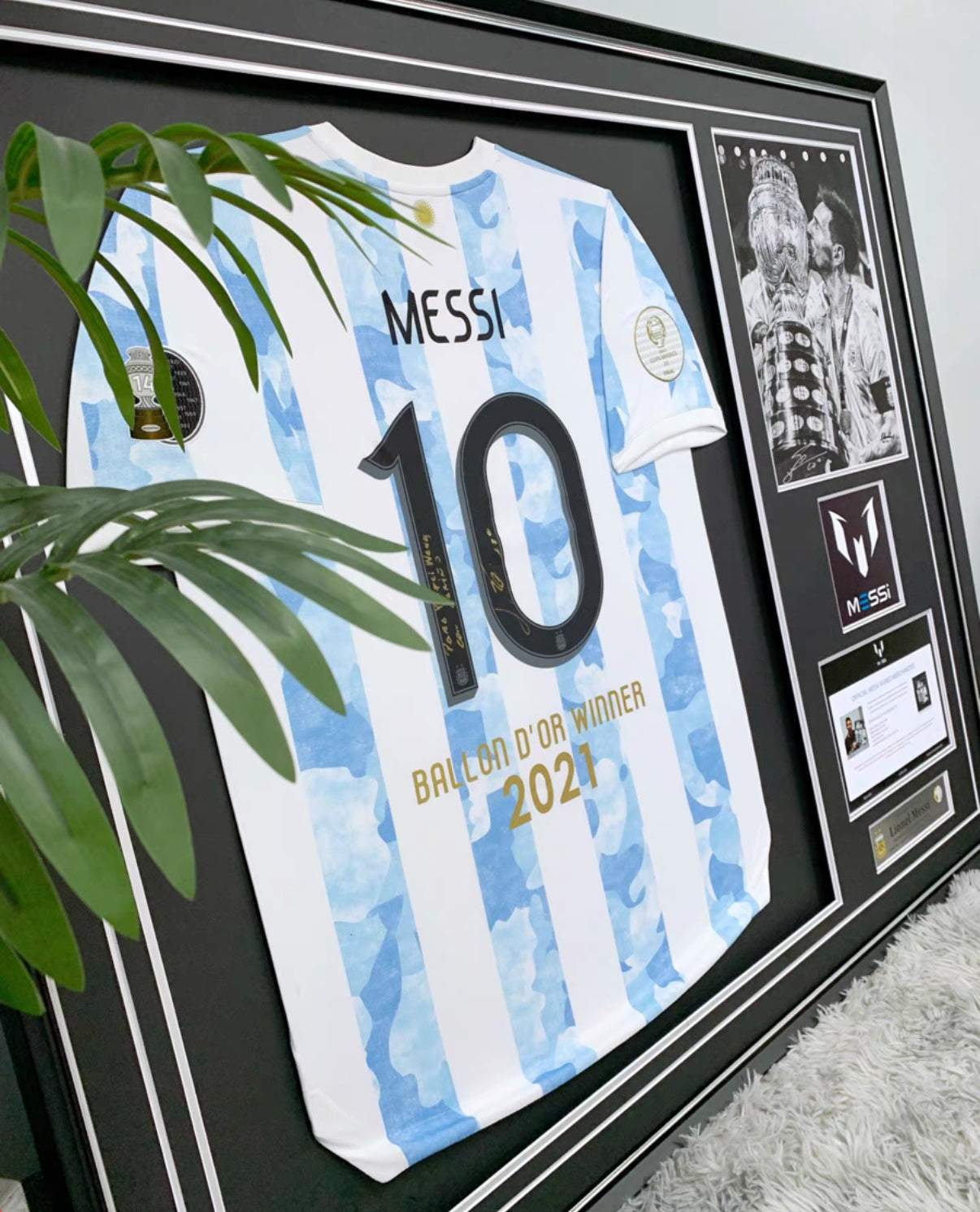 Argentina Lionel Messi Autographed Jersey with Personalized Custom Design Framed 00007