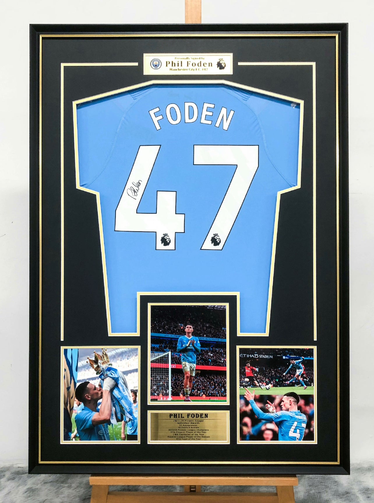 Manchester City FC Phil Foden Autographed Jersey with Personalized Custom Design Framed 00016