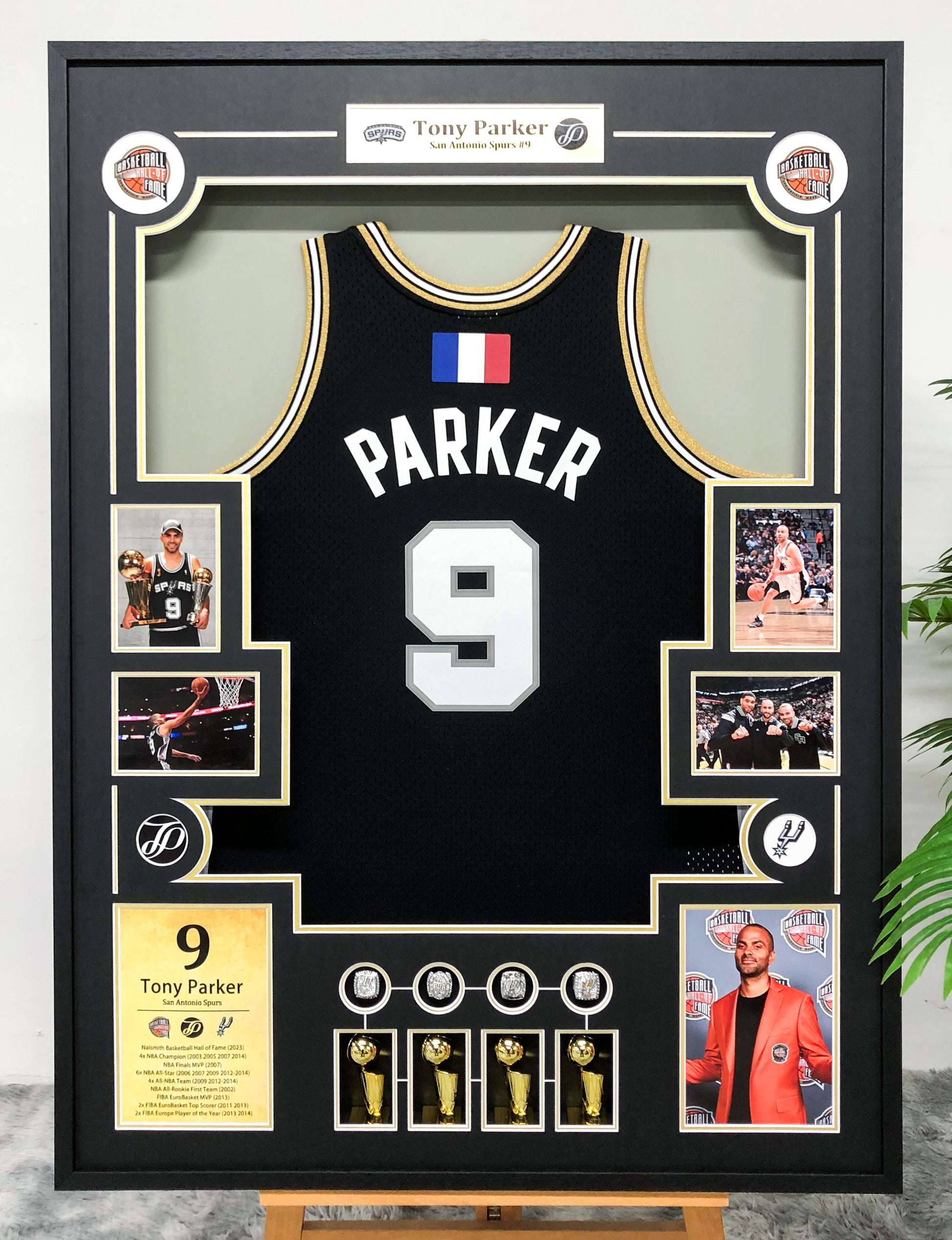 San Antonio Spurs Parker Autographed Jersey with Personalized Custom Design Framed 00004