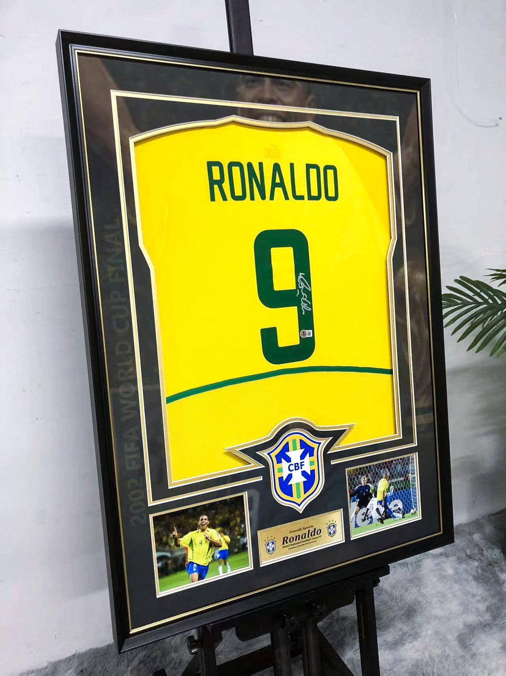 Brazil national team Ronaldo Autographed Jersey with Standard Design Framed 00023